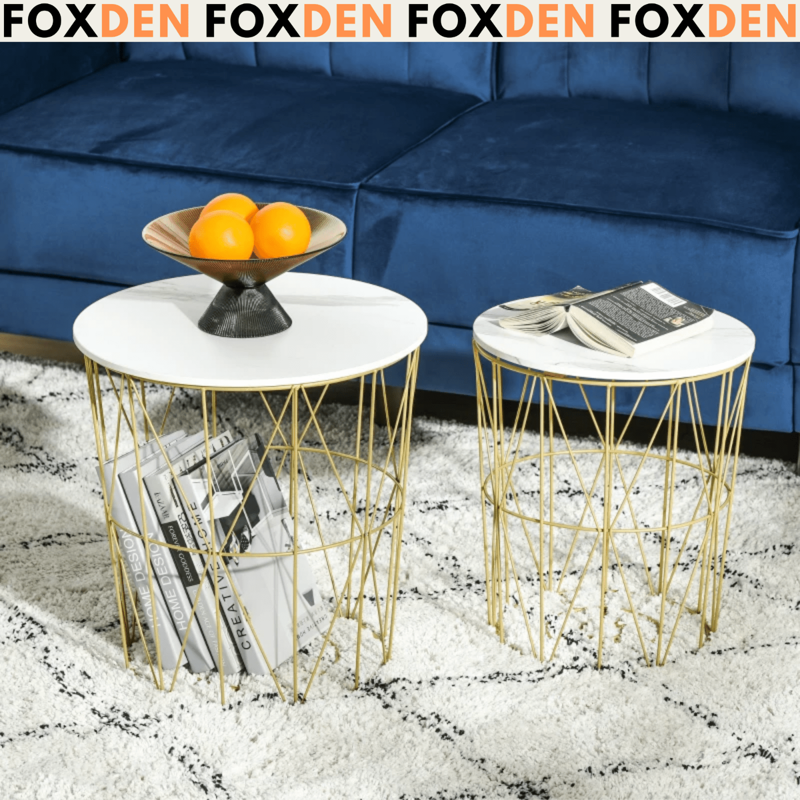 2 Nesting Tables Set Side Tables Soda End Stands Removable Lid Gold Metal Legs - Home and Garden Furniture Shop - #rustic - furniture#