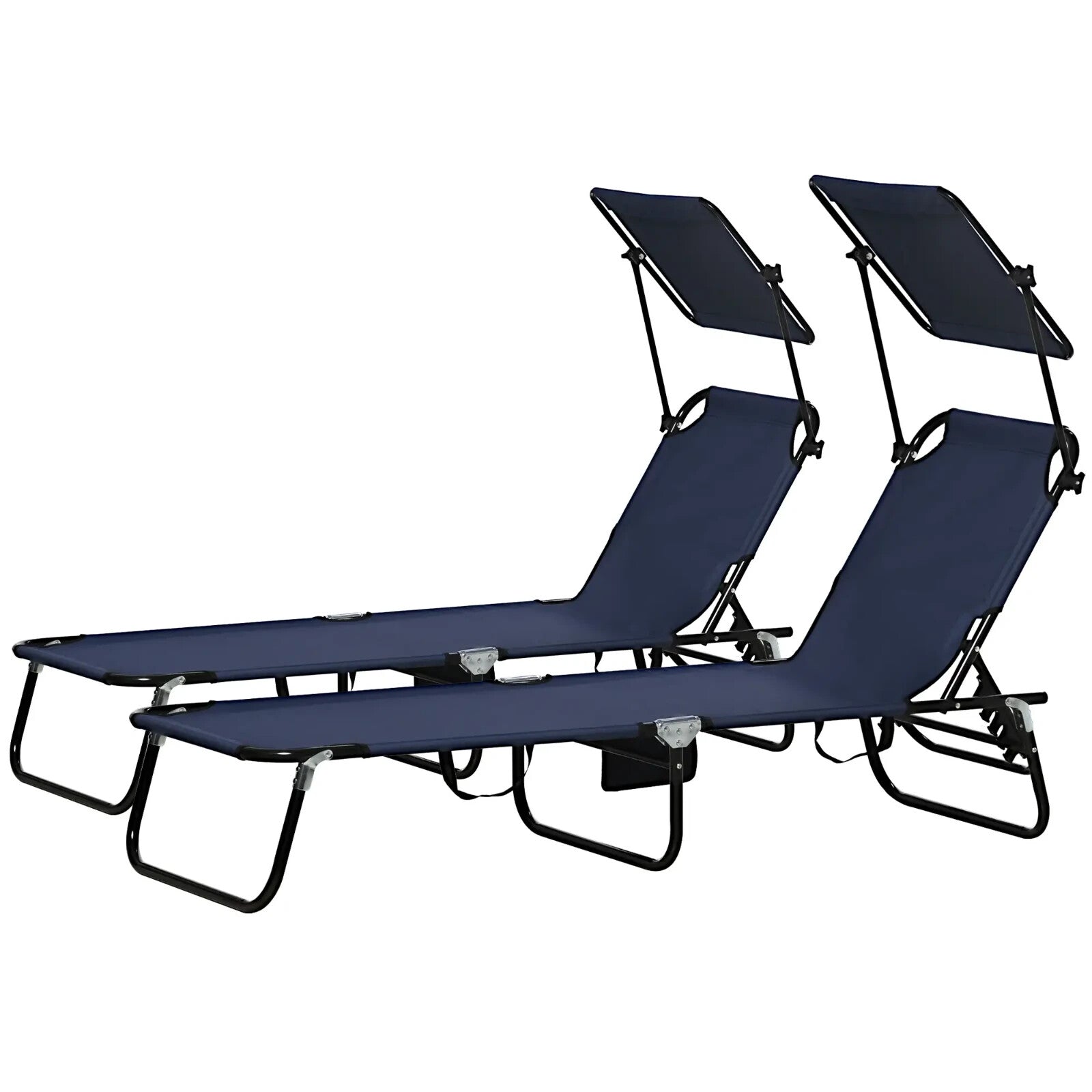 2 Pcs Folding Sun Loungers with Canopy Adjustable Recliner Chairs for Garden Use - Home and Garden Furniture Shop - rustic - furniture