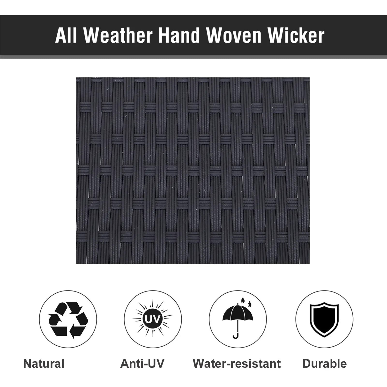 2 Person Rattan Double Sun Lounger Chair w/ Cushions & Adjustable Backrest Black - Home and Garden Furniture Shop - rustic - furniture