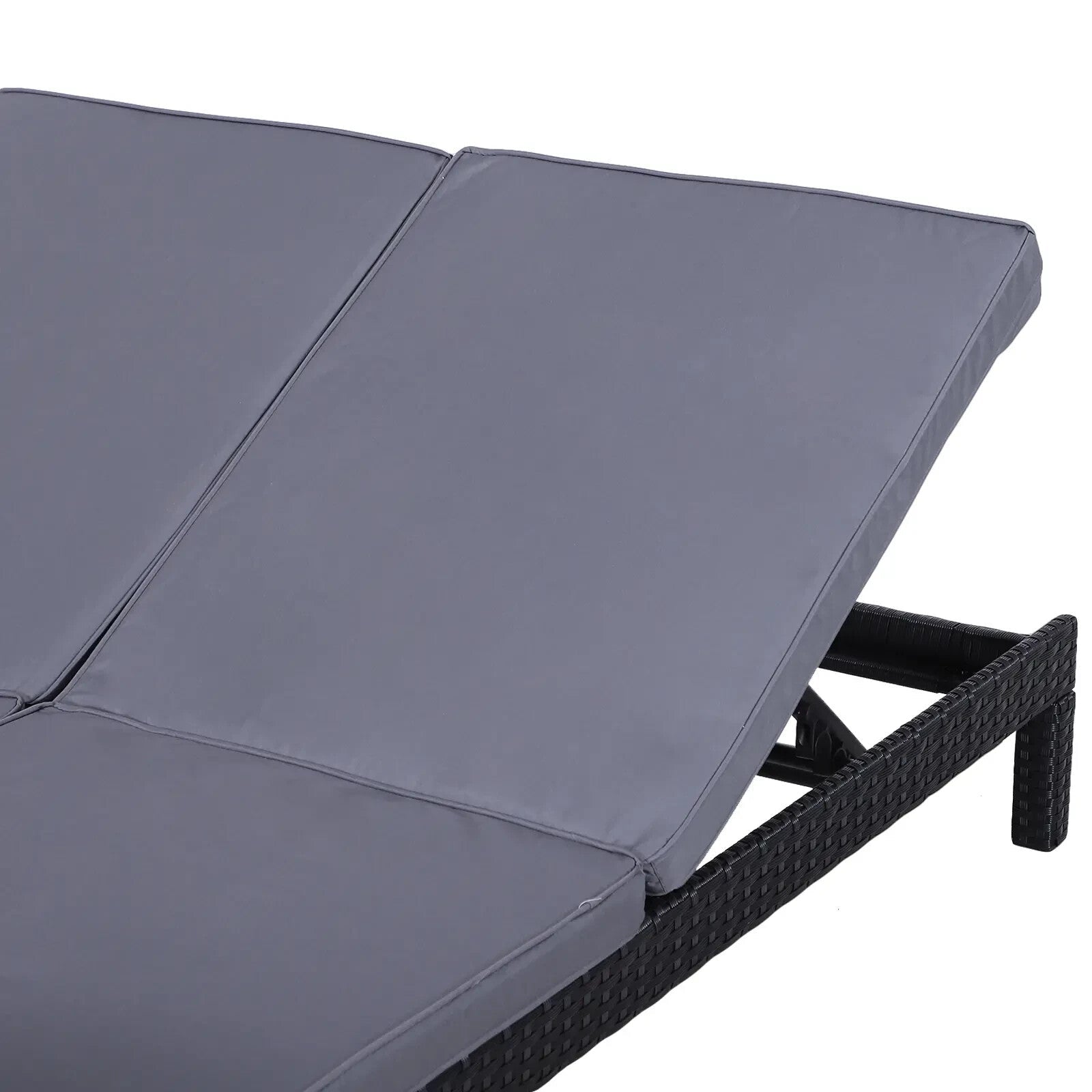 2 Person Rattan Double Sun Lounger Chair w/ Cushions & Adjustable Backrest Black - Home and Garden Furniture Shop - rustic - furniture