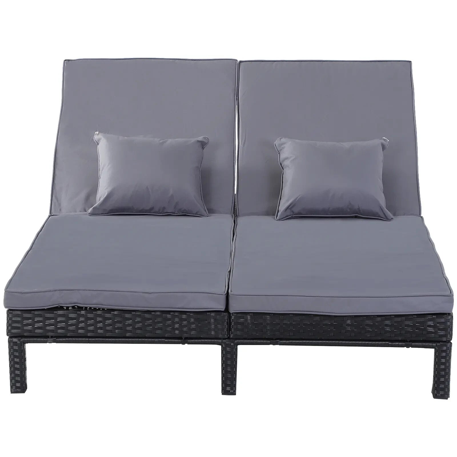 2 Person Rattan Double Sun Lounger Chair w/ Cushions & Adjustable Backrest Black - Home and Garden Furniture Shop - rustic - furniture