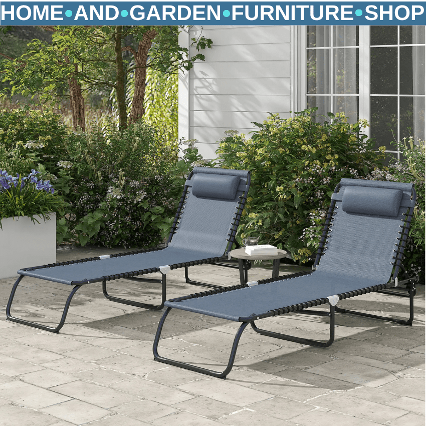 2 Piece Folding Sun Lounger Set with 4 Position Recliner Garden Camping Chairs - Home and Garden Furniture Shop - rustic - furniture