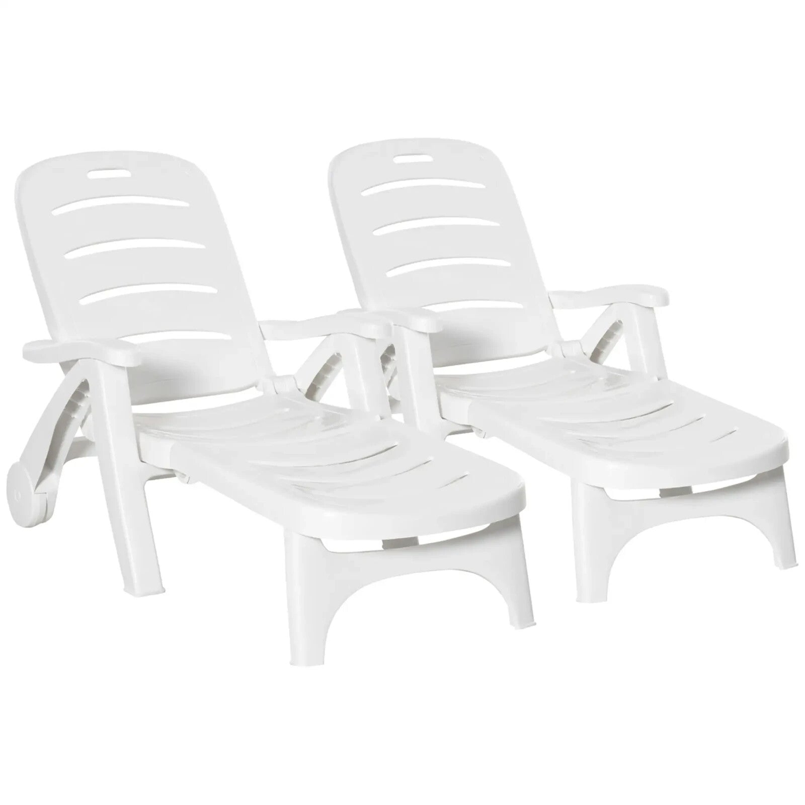 2 Piece Folding Sun Lounger Set with Wheels 5 Position Recliner Garden Chairs - Home and Garden Furniture Shop - rustic - furniture