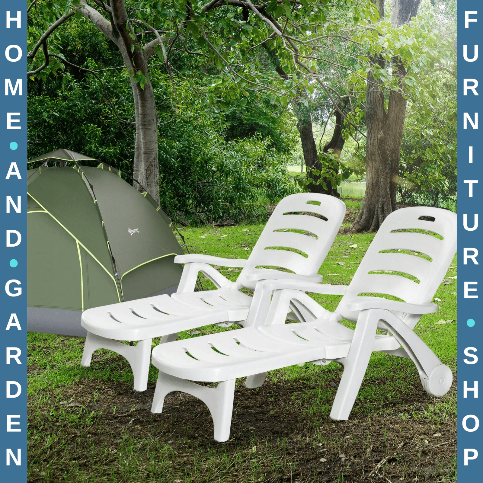 2 Piece Folding Sun Lounger Set with Wheels 5 Position Recliner Garden Chairs - Home and Garden Furniture Shop - rustic - furniture