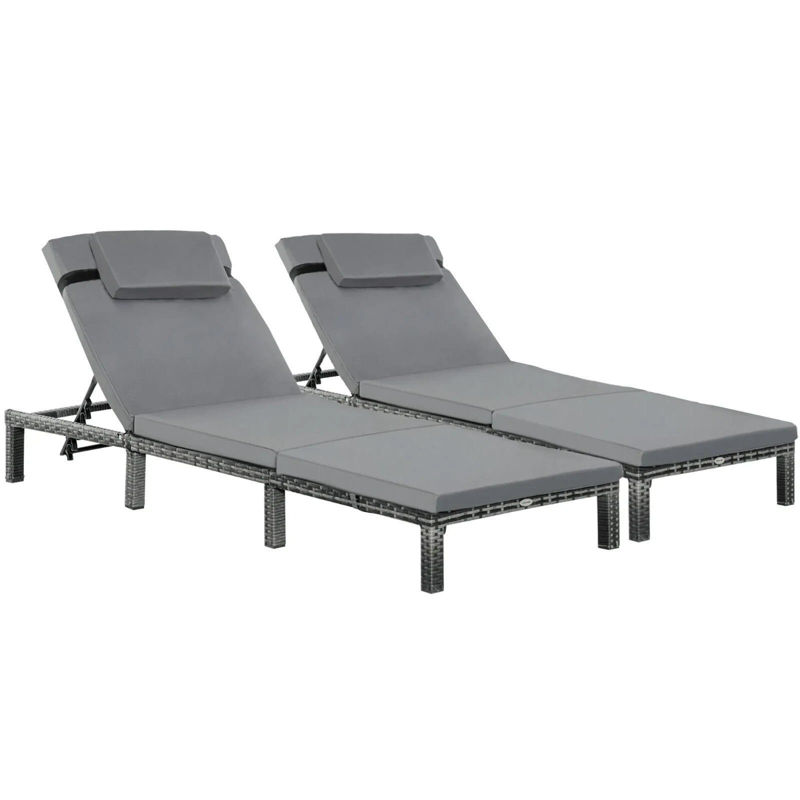 2 Piece Rattan Sun Loungers Set with Cushions Sunbeds Adjustable 5 Level Recline - Home and Garden Furniture Shop - rustic - furniture
