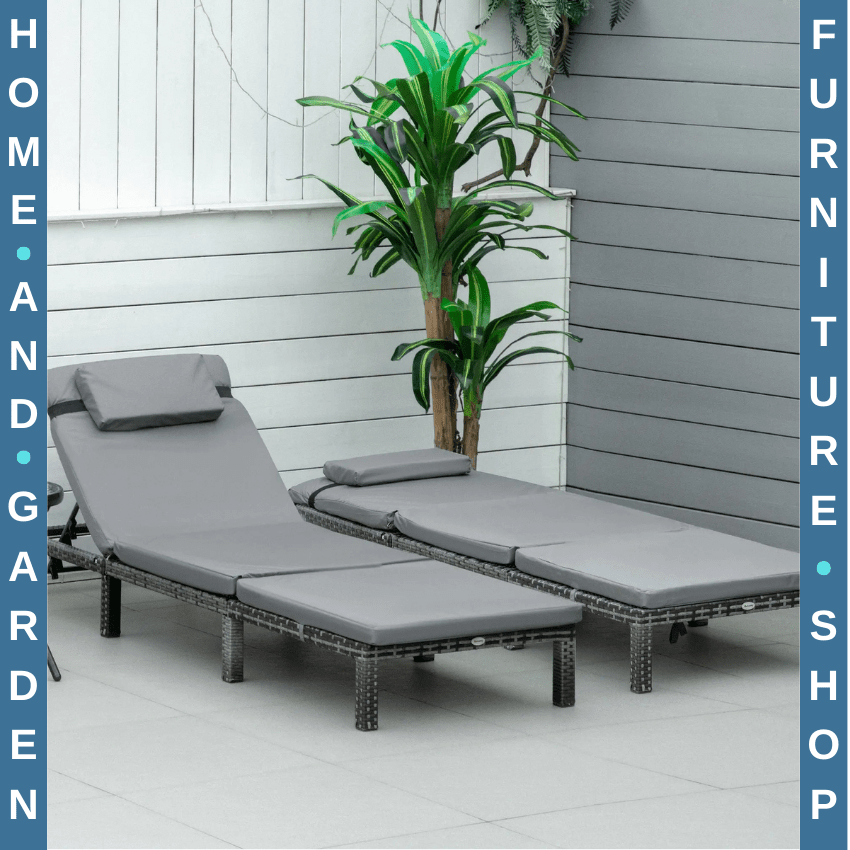 2 Piece Rattan Sun Loungers Set with Cushions Sunbeds Adjustable 5 Level Recline - Home and Garden Furniture Shop - rustic - furniture