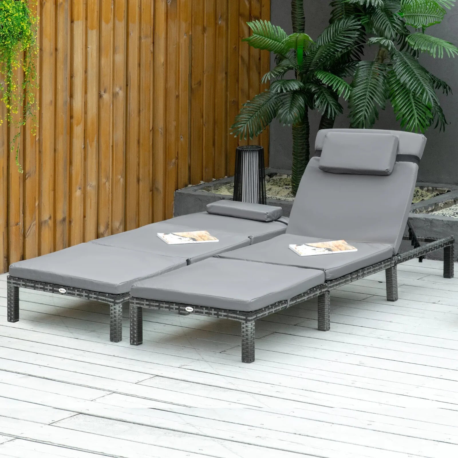 2 Piece Rattan Sun Loungers Set with Cushions Sunbeds Adjustable 5 Level Recline - Home and Garden Furniture Shop - rustic - furniture