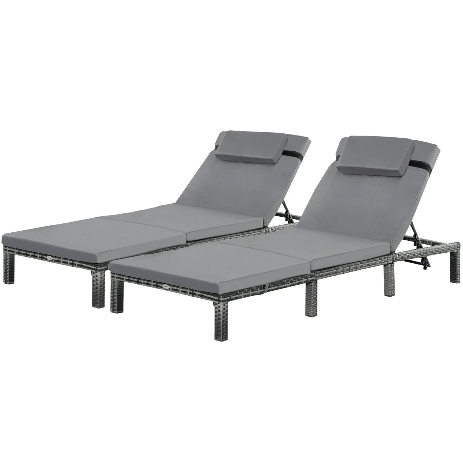 2 Piece Rattan Sun Loungers Set with Cushions Sunbeds Adjustable 5 Level Recline - Home and Garden Furniture Shop - rustic - furniture