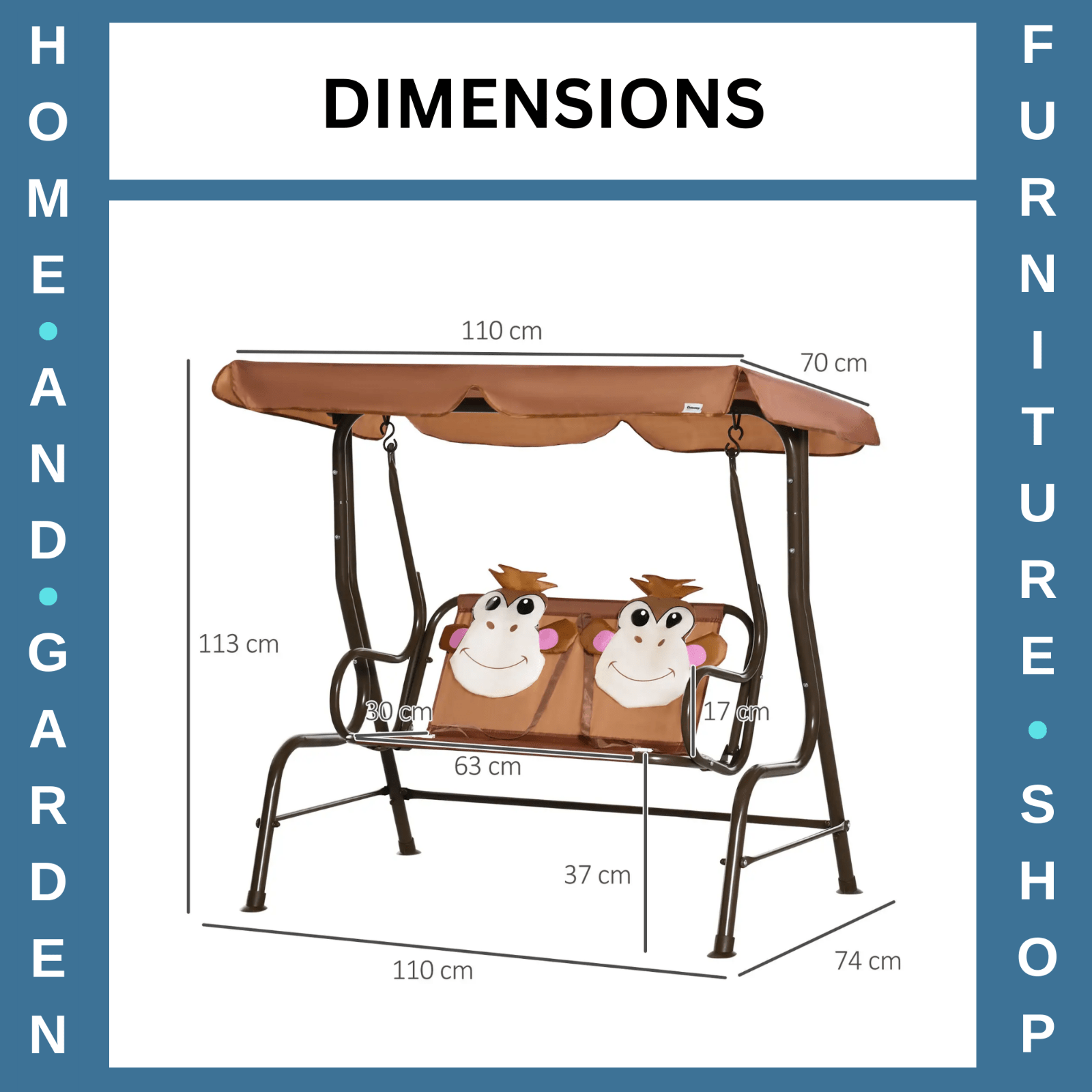 2 - Seat Kids Canopy Swing Chair with Adjustable Awning & Seat Belt Monkey Pattern - Home and Garden Furniture Shop - rustic - furniture