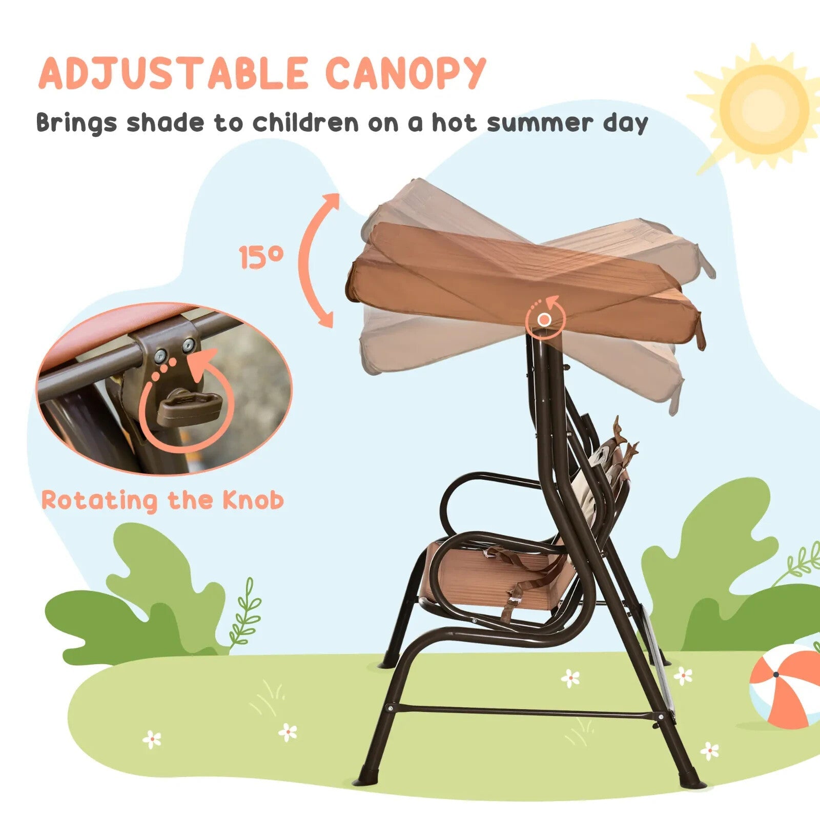2 - Seat Kids Canopy Swing Chair with Adjustable Awning & Seat Belt Monkey Pattern - Home and Garden Furniture Shop - rustic - furniture