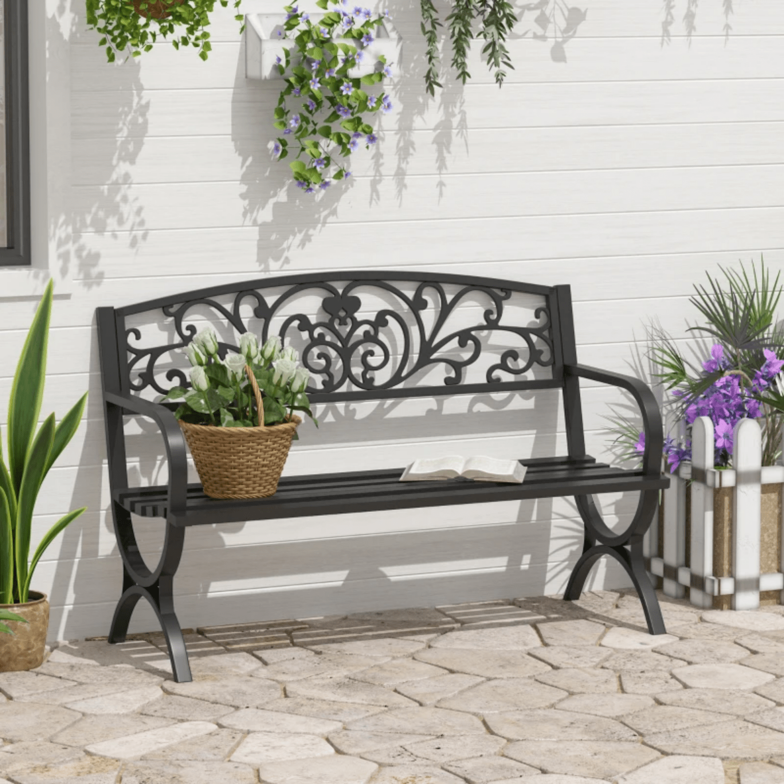 2 Seater Black Metal Garden Bench Seat Outdoor Seating Chair Patio Furniture New - Home and Garden Furniture Shop - rustic - furniture