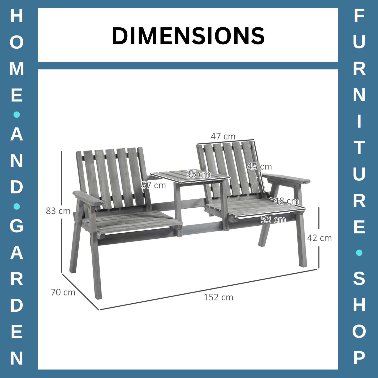 2 - Seater Fir Wood Garden Bench with Centre Table & Parasol Hole for Outdoor Use - Home and Garden Furniture Shop - rustic - furniture