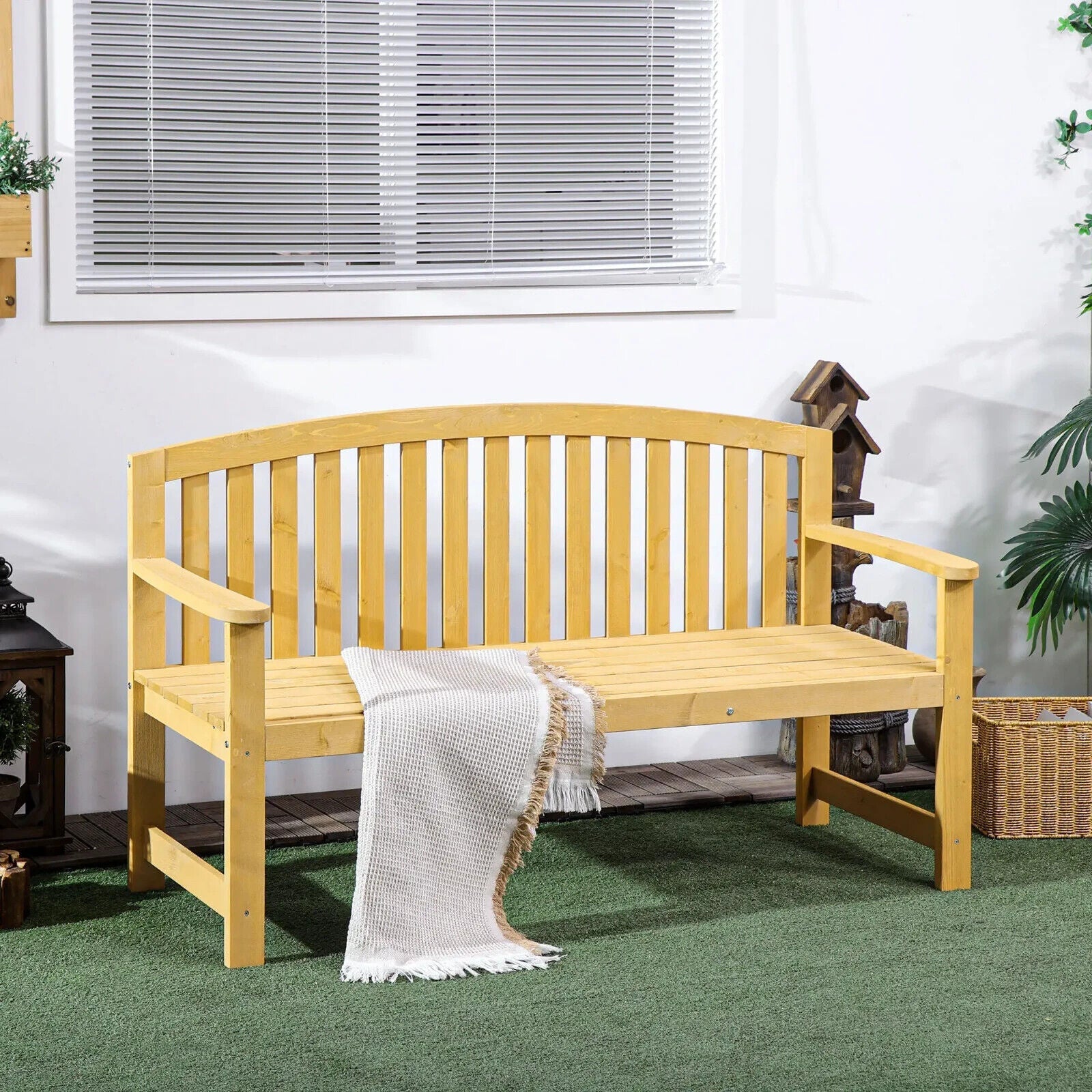 2 Seater Garden Bench Wooden Bench Seat Outdoor Patio Furniture Armrest Slatted - Home and Garden Furniture Shop - #rustic - furniture#