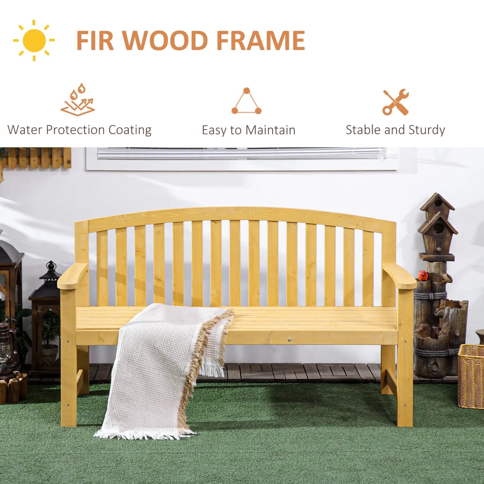 2 Seater Garden Bench Wooden Bench Seat Outdoor Patio Furniture Armrest Slatted - Home and Garden Furniture Shop - #rustic - furniture#