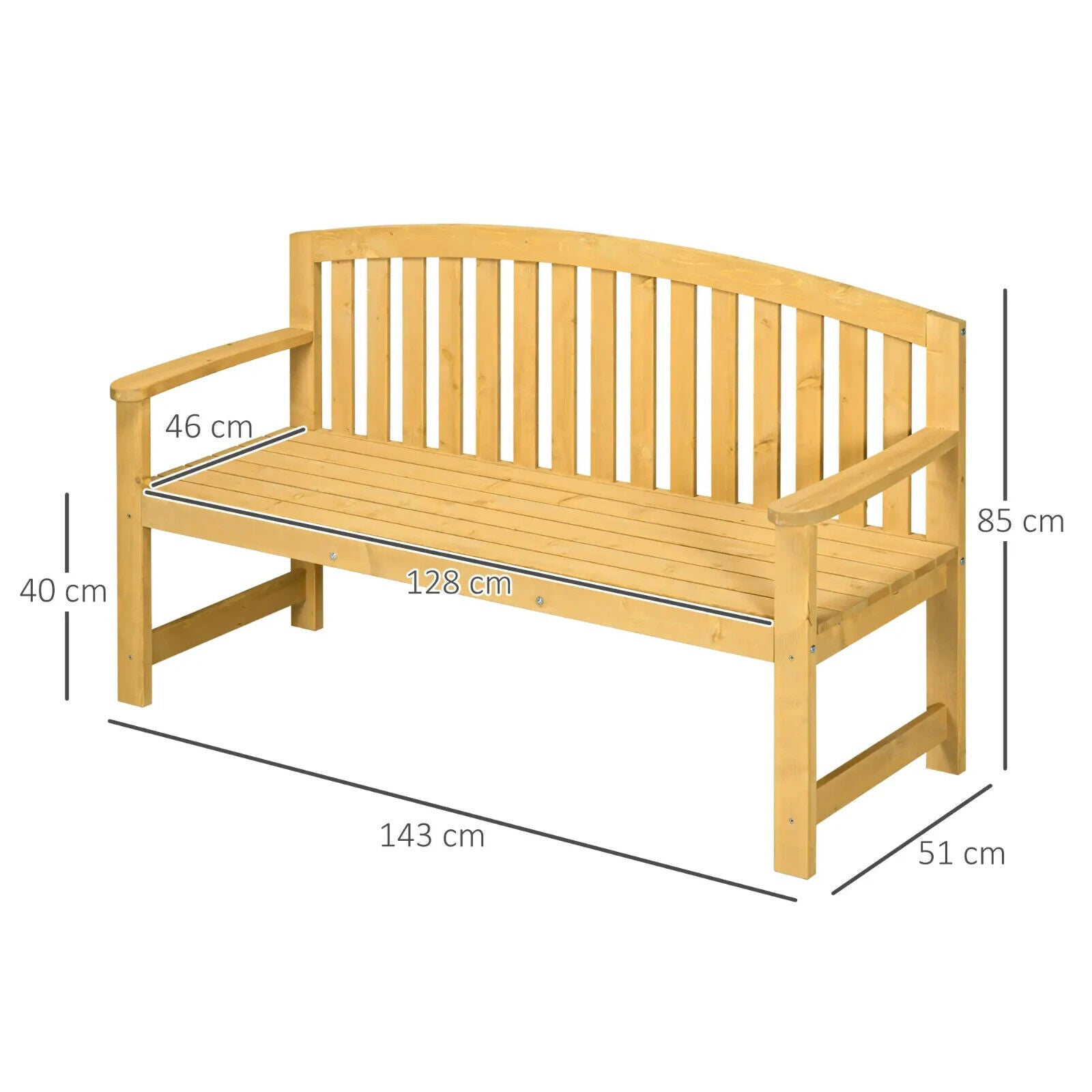 2 Seater Garden Bench Wooden Bench Seat Outdoor Patio Furniture Armrest Slatted - Home and Garden Furniture Shop - #rustic - furniture#