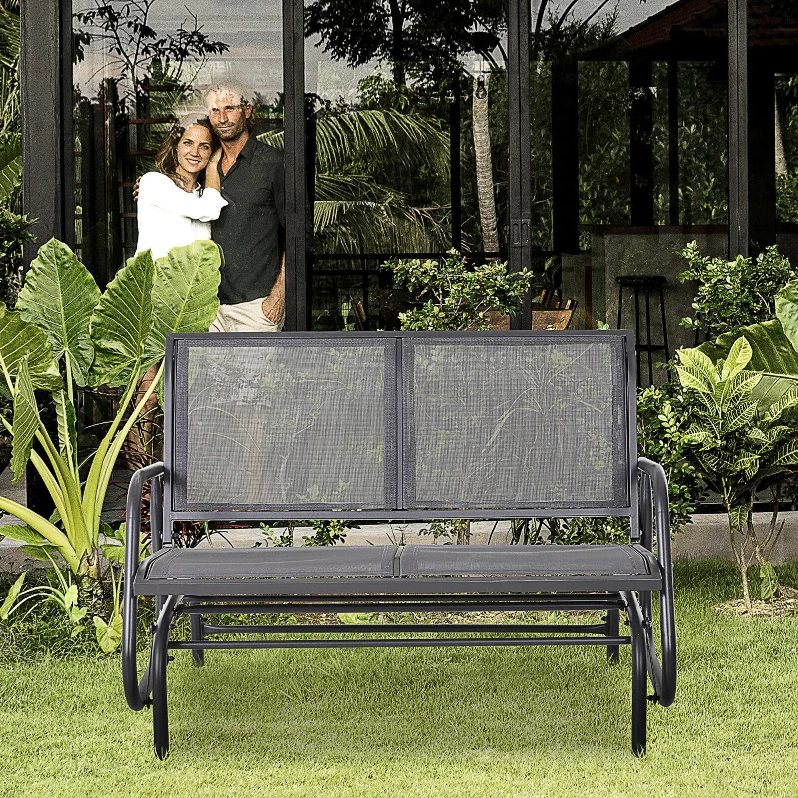 2 Seater Garden Glider Bench Patio Swing Chair with Powder Coated Steel Frame - Home and Garden Furniture Shop - #rustic - furniture#
