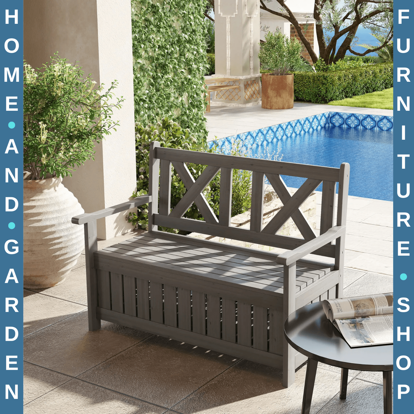 2 Seater Garden Storage Bench Wooden Outdoor Patio Seating with Lid for Porch - Home and Garden Furniture Shop - rustic - furniture