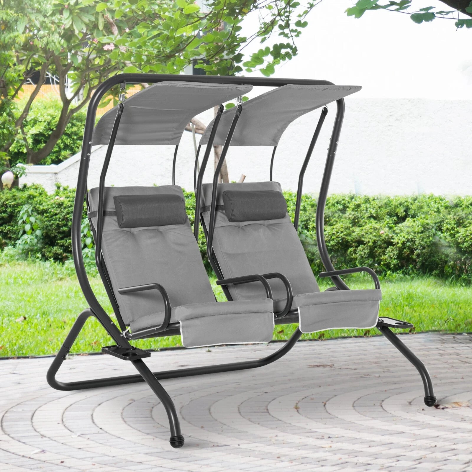 2 Seater Garden Swing Chair with Canopy and Handrails Lounger with Separate Seat - Home and Garden Furniture Shop - rustic - furniture
