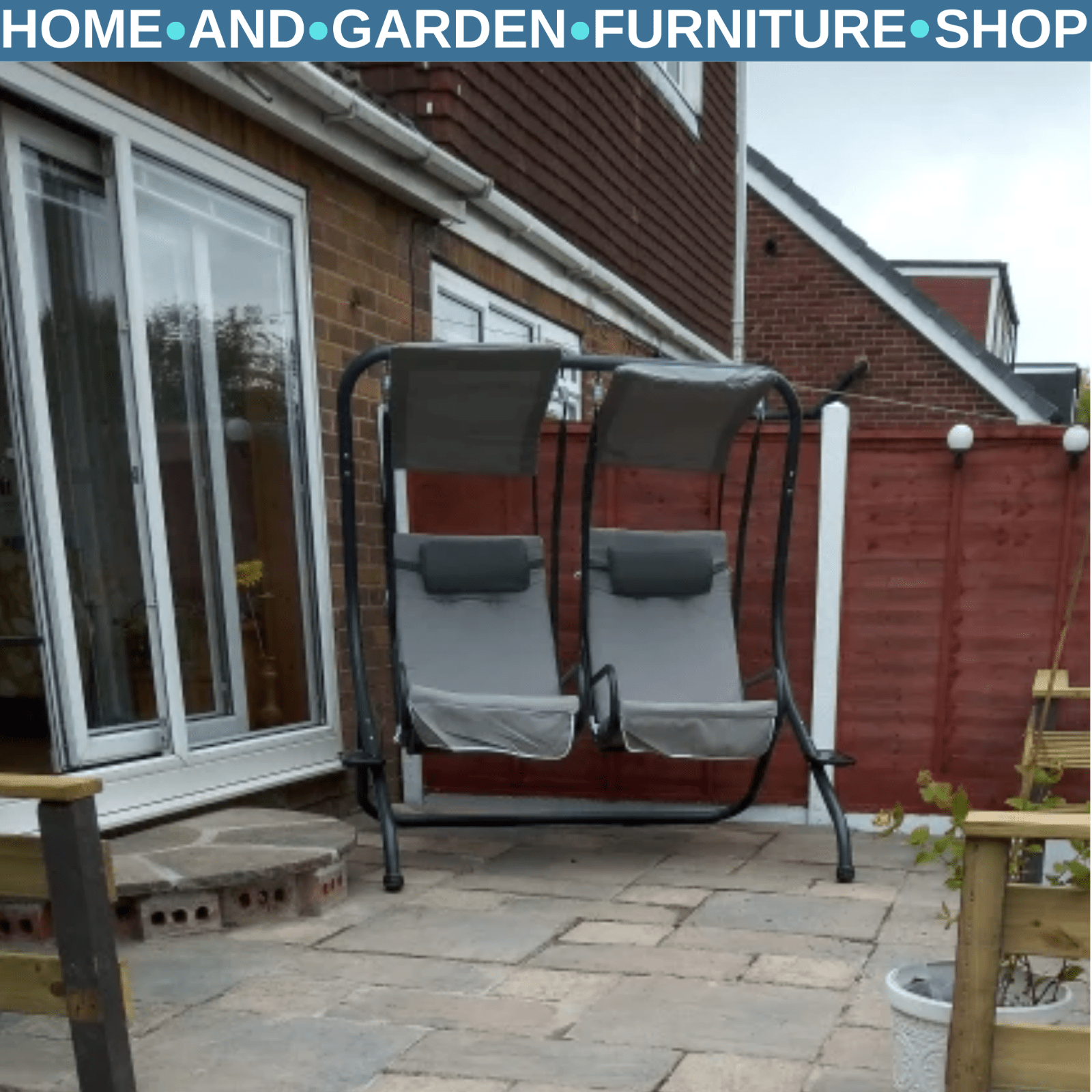 2 Seater Garden Swing Chair with Canopy and Handrails Lounger with Separate Seat - Home and Garden Furniture Shop - rustic - furniture