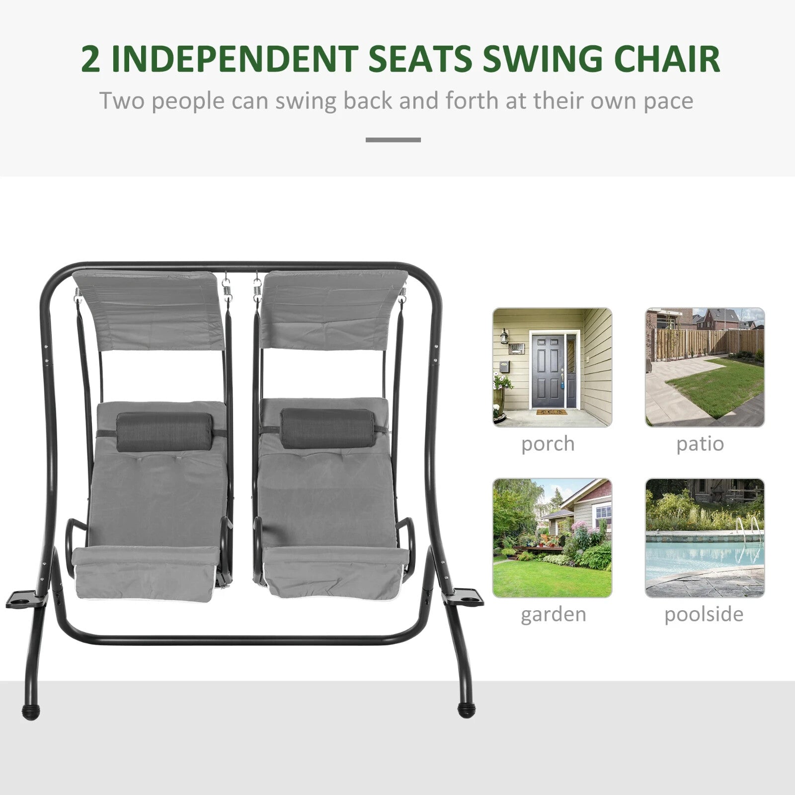 2 Seater Garden Swing Chair with Canopy and Handrails Lounger with Separate Seat - Home and Garden Furniture Shop - rustic - furniture
