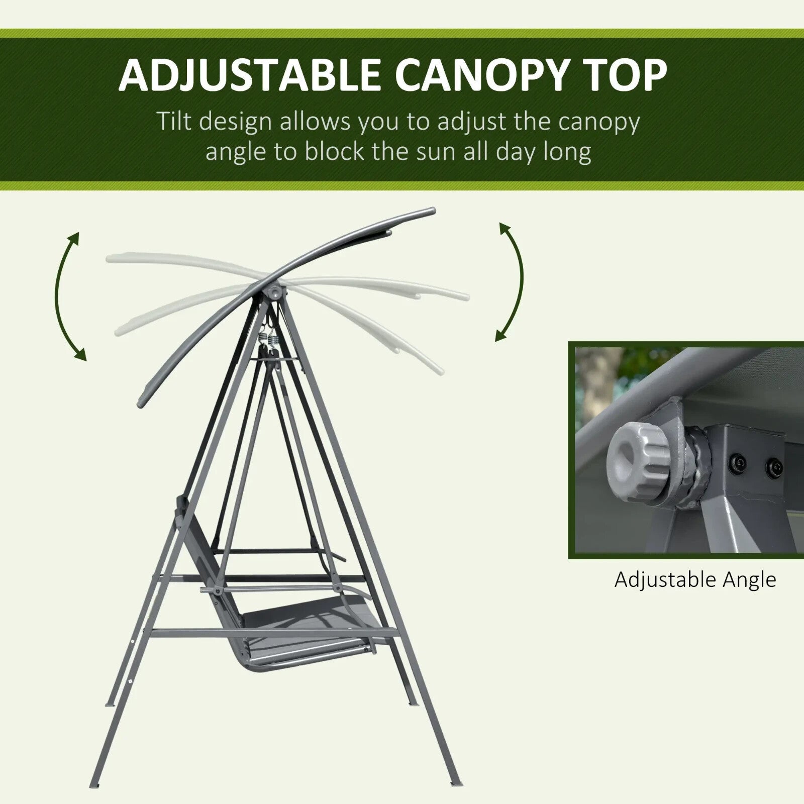 2 - Seater Garden Swing Chair with Canopy Outdoor Bench Seat Adjustable Dark Grey - Home and Garden Furniture Shop - rustic - furniture