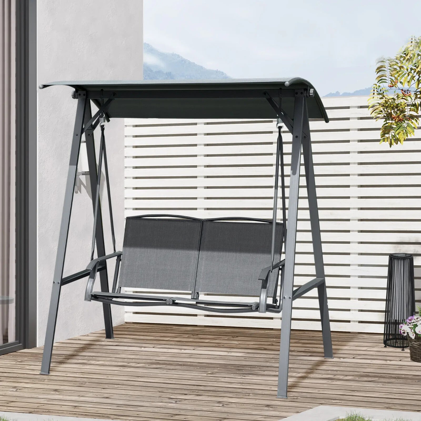 2 - Seater Garden Swing Chair with Canopy Outdoor Bench Seat Adjustable Dark Grey - Home and Garden Furniture Shop - rustic - furniture