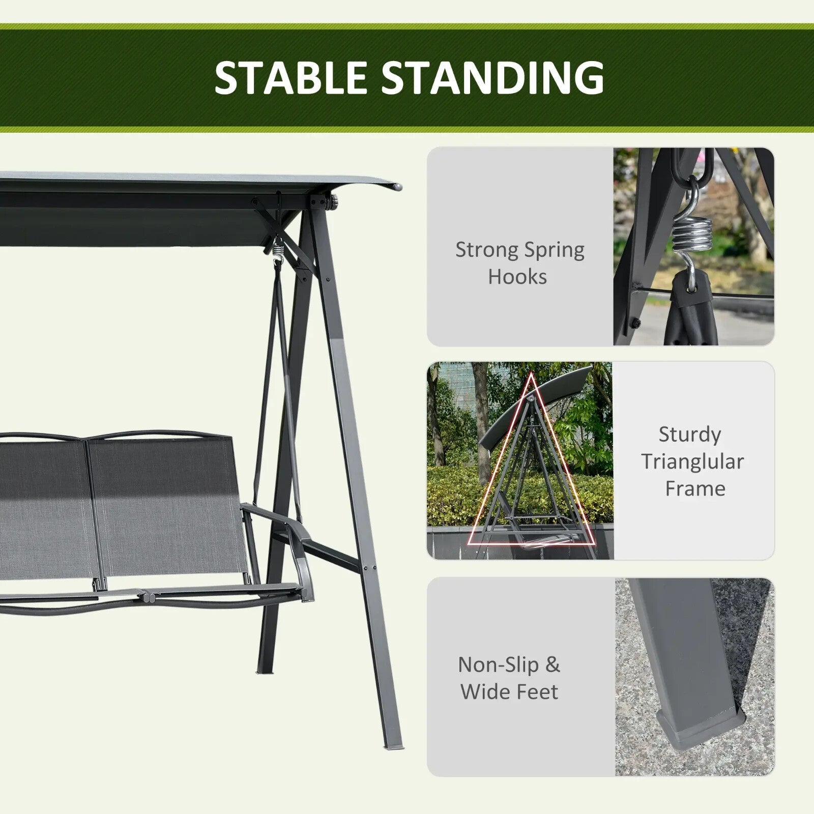 2 - Seater Garden Swing Chair with Canopy Outdoor Bench Seat Adjustable Dark Grey - Home and Garden Furniture Shop - rustic - furniture