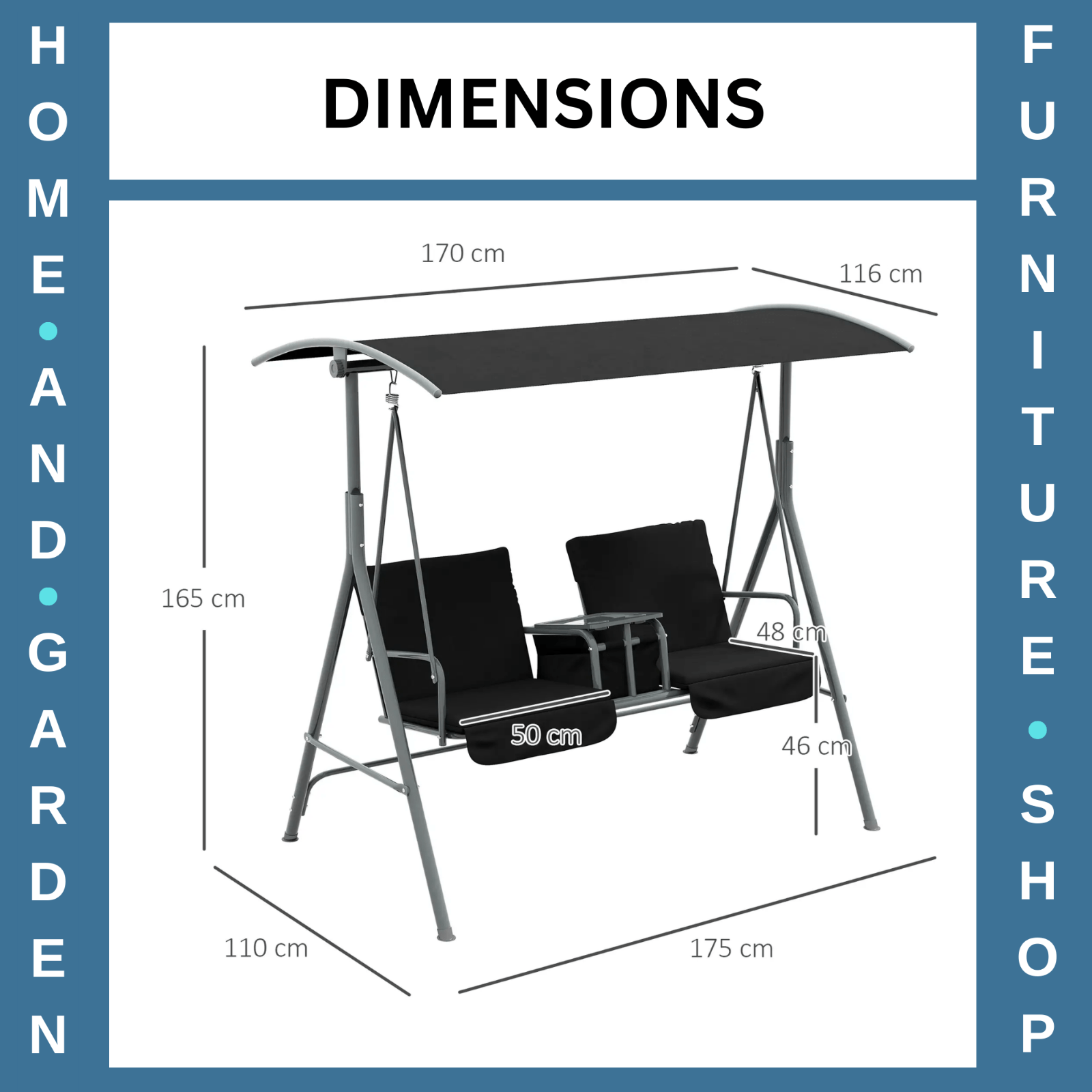 2 Seater Garden Swing Chair with Tilting Canopy Padded Seats Storage Tray & Bag - Home and Garden Furniture Shop - rustic - furniture