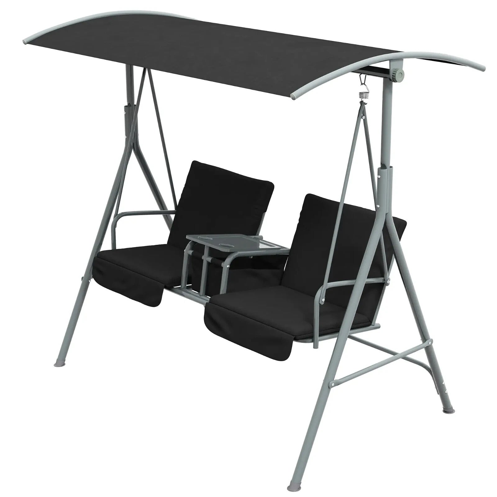 2 Seater Garden Swing Chair with Tilting Canopy Padded Seats Storage Tray & Bag - Home and Garden Furniture Shop - rustic - furniture