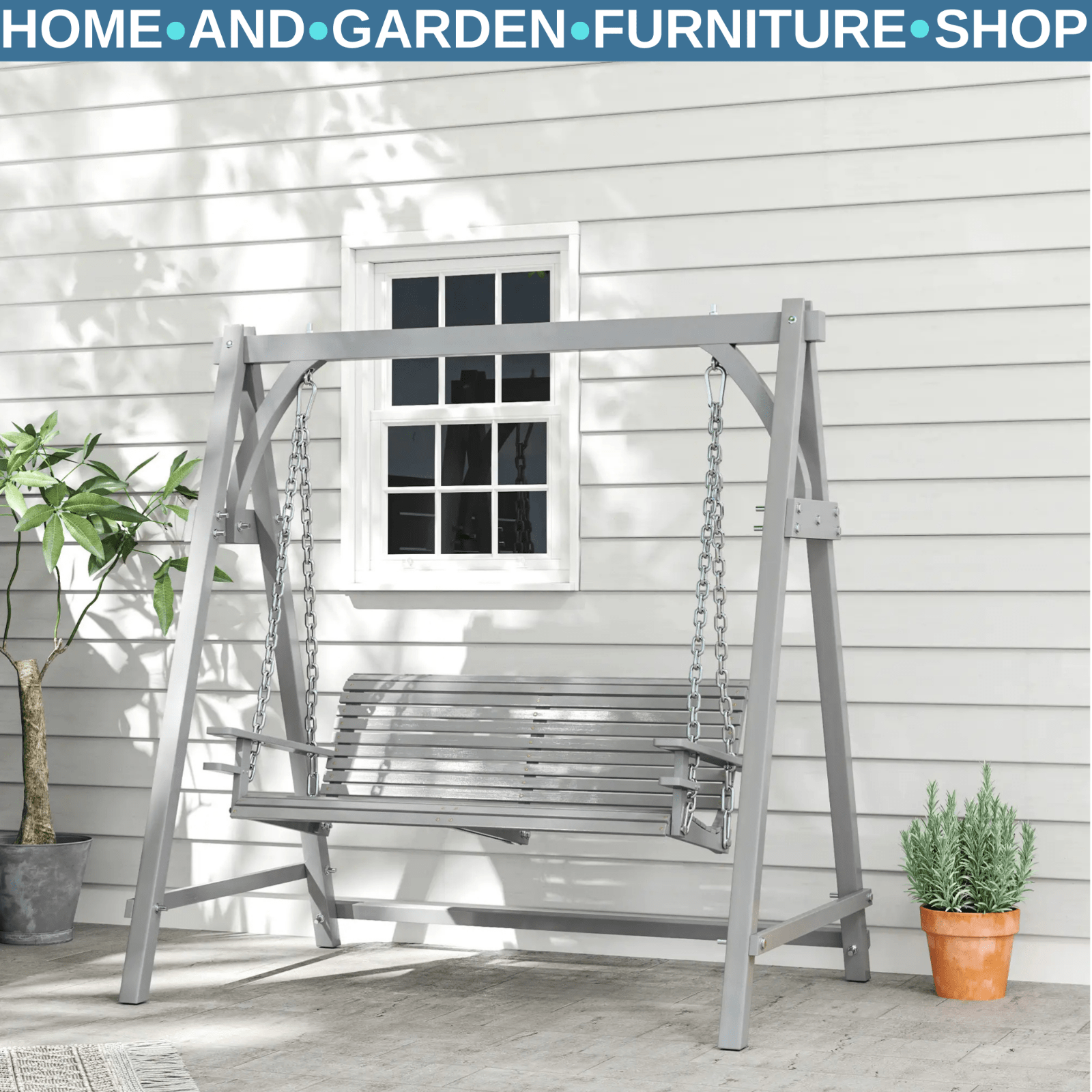 2 Seater Garden Swing Seat Larch Wood Hammock Bench Lounger Outdoor Chair - Home and Garden Furniture Shop - rustic - furniture