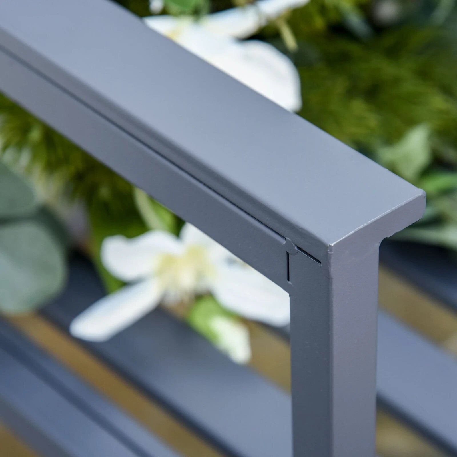 2 Seater Metal Garden Bench Steel Patio Chair Slat Design Backyard Porch Grey - Home and Garden Furniture Shop - rustic - furniture