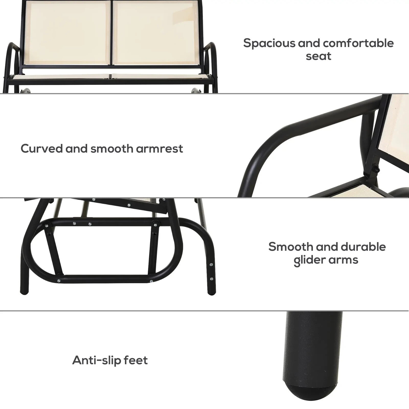 2 Seater Outdoor Glider Bench Double Swing Chair with Powder Coated Steel Frame - Home and Garden Furniture Shop - rustic - furniture