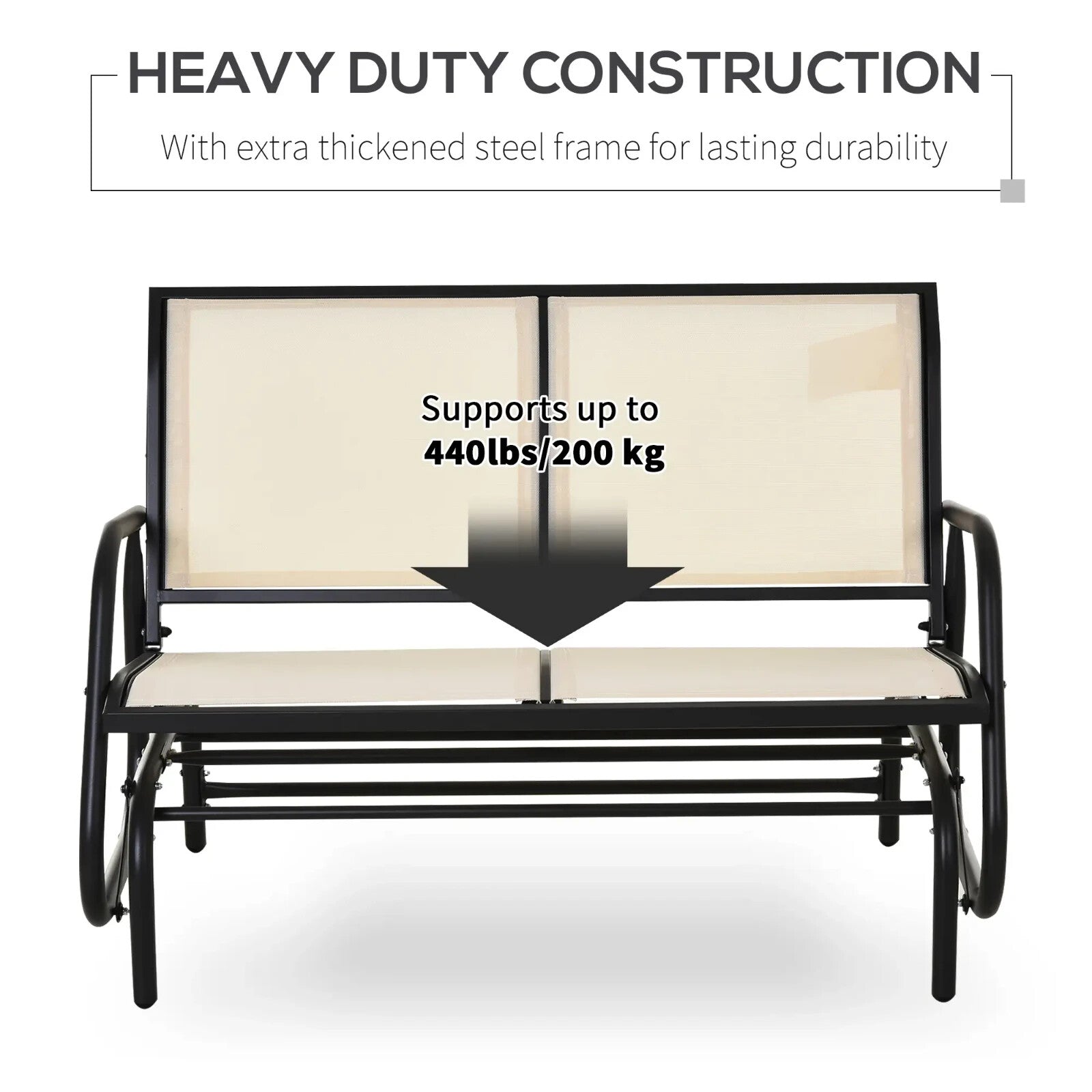 2 Seater Outdoor Glider Bench Double Swing Chair with Powder Coated Steel Frame - Home and Garden Furniture Shop - rustic - furniture