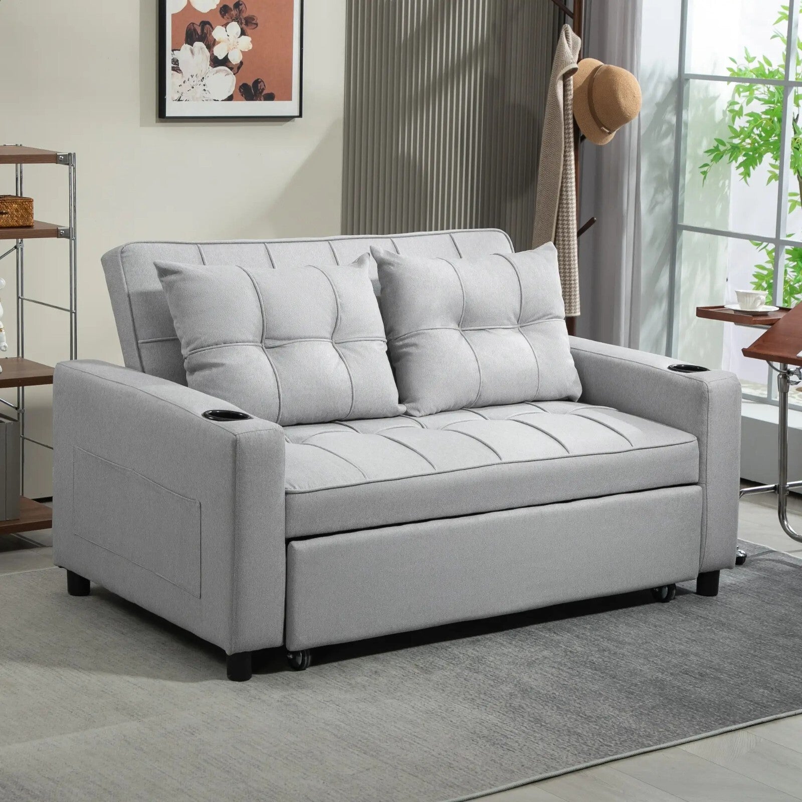2 Seater Pull Out Sofa Bed with Pockets for Living Room Grey Convertible Settee - Home and Garden Furniture Shop - rustic - furniture