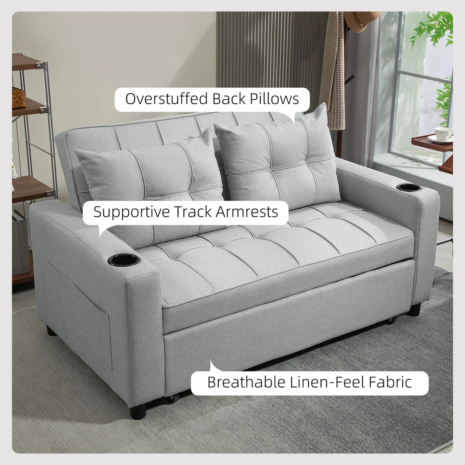 2 Seater Pull Out Sofa Bed with Pockets for Living Room Grey Convertible Settee - Home and Garden Furniture Shop - rustic - furniture