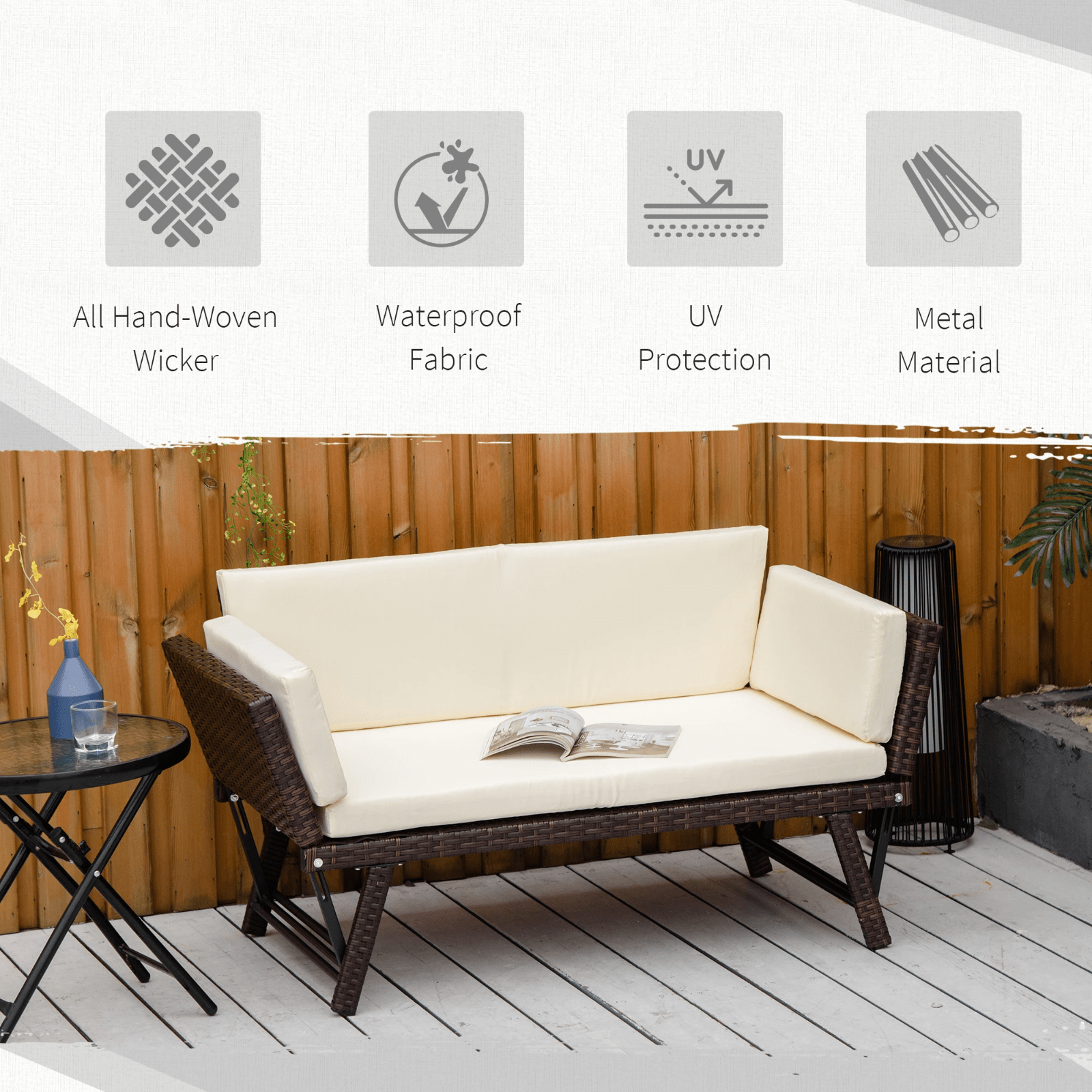 2 Seater Rattan Convertible Sofa Daybed Outdoor Garden Patio Seating Furniture - Home and Garden Furniture Shop - rustic - furniture