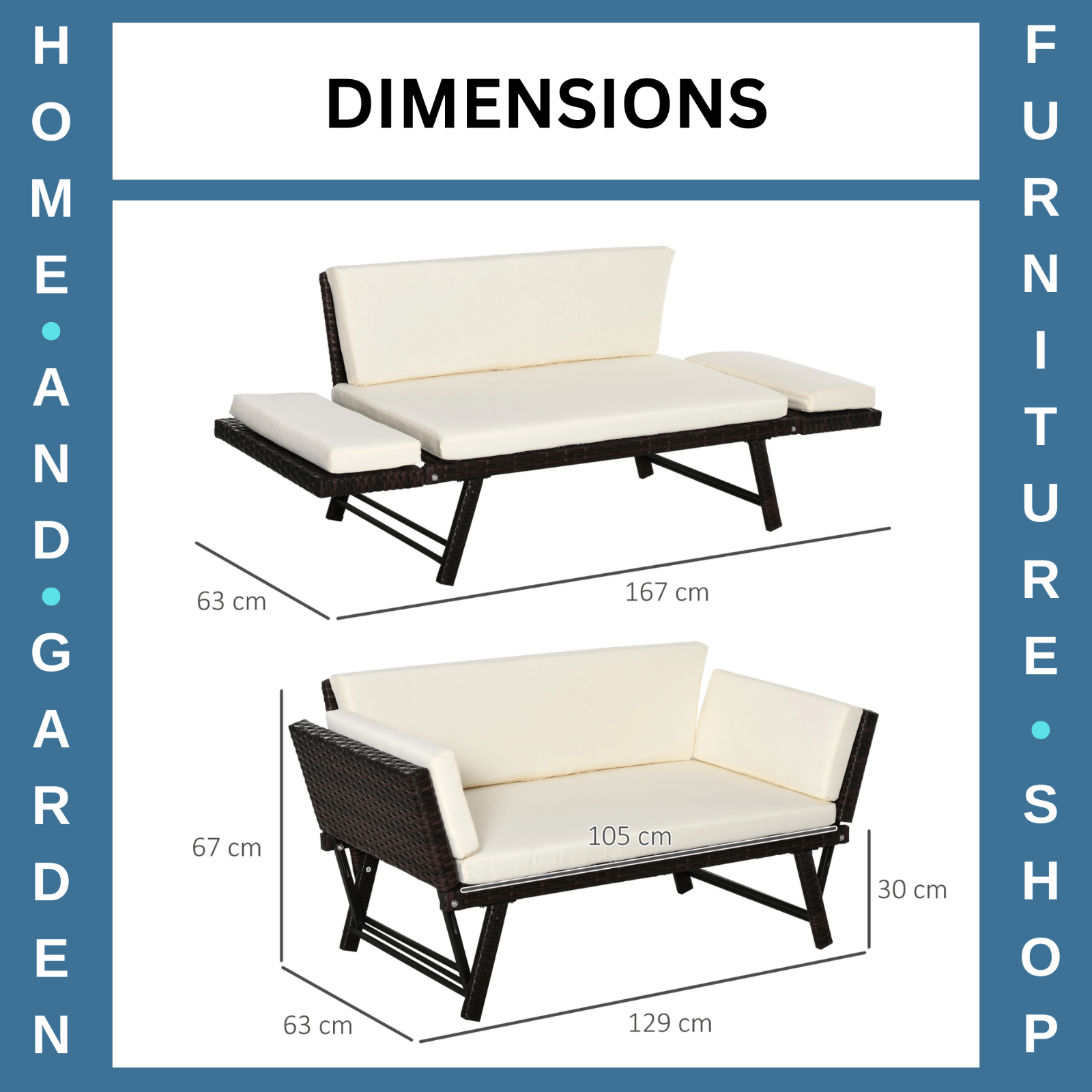 2 Seater Rattan Convertible Sofa Daybed Outdoor Garden Patio Seating Furniture - Home and Garden Furniture Shop - rustic - furniture