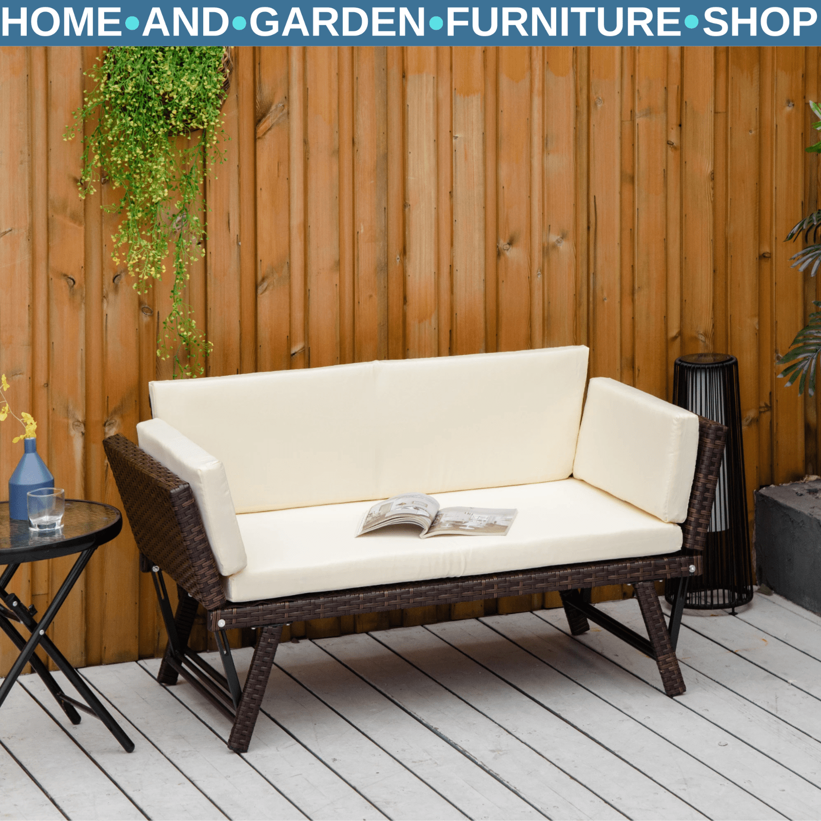 2 Seater Rattan Convertible Sofa Daybed Outdoor Garden Patio Seating Furniture - Home and Garden Furniture Shop - rustic - furniture