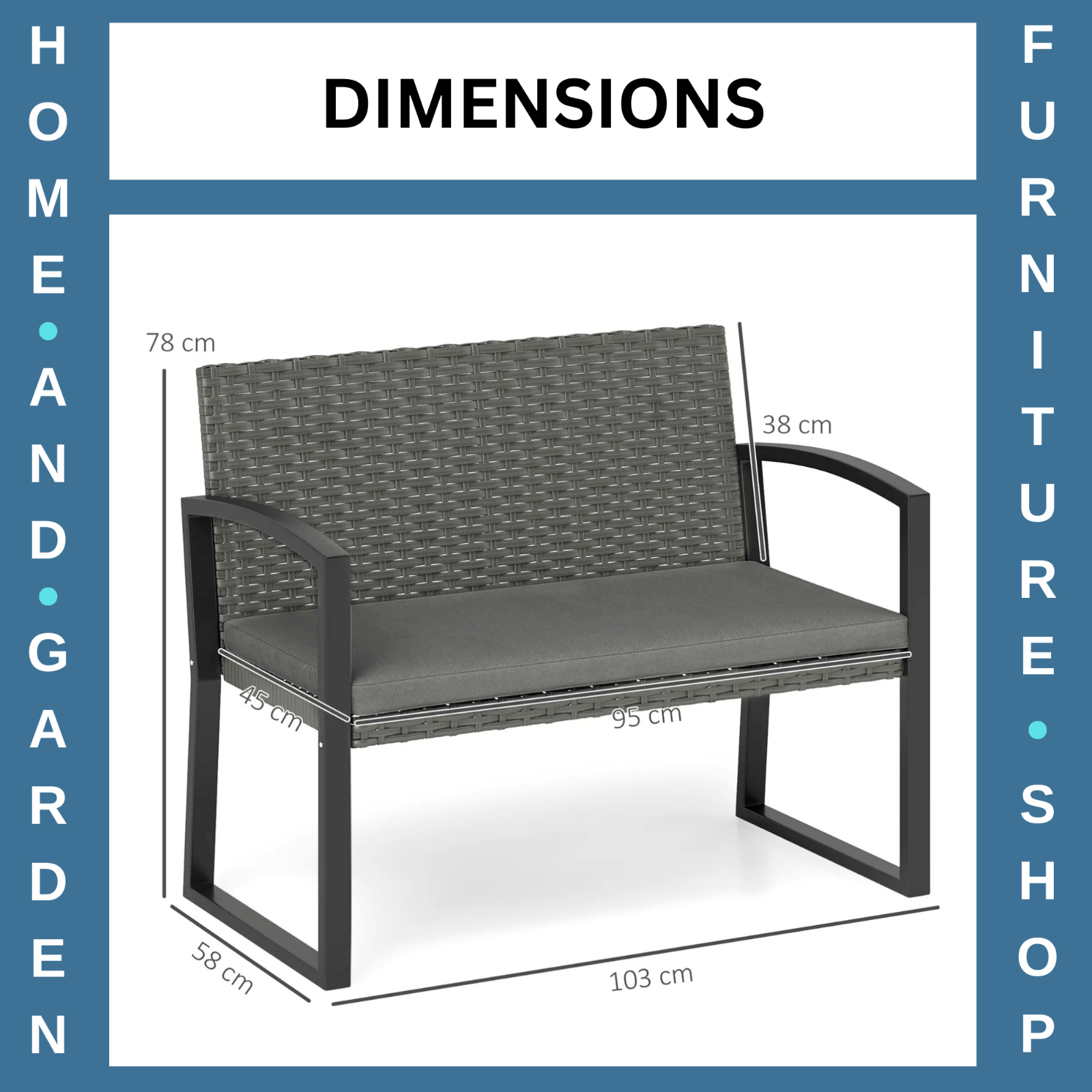 2 Seater Rattan Garden Bench Outdoor Wicker Loveseat with Cushion and Armrests - Home and Garden Furniture Shop - rustic - furniture