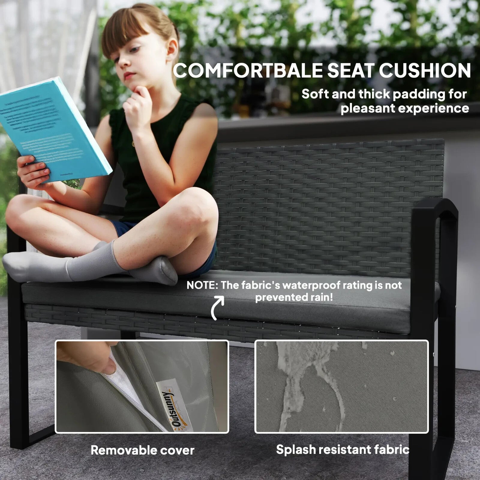 2 Seater Rattan Garden Bench Outdoor Wicker Loveseat with Cushion and Armrests - Home and Garden Furniture Shop - rustic - furniture