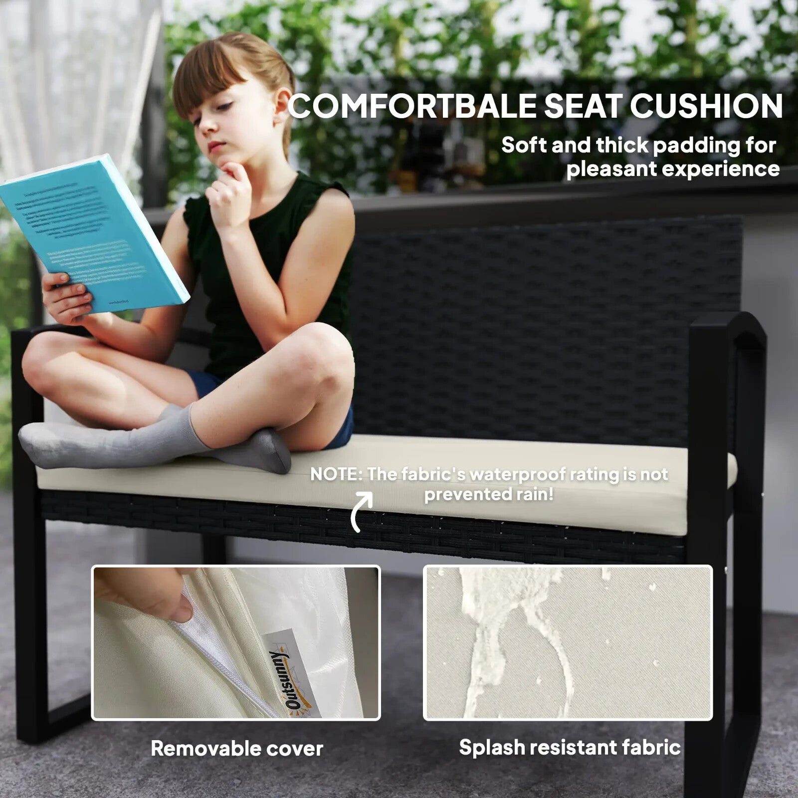 2 Seater Rattan Garden Bench with Cushion Wicker Loveseat Seating with Armrests - Home and Garden Furniture Shop - rustic - furniture