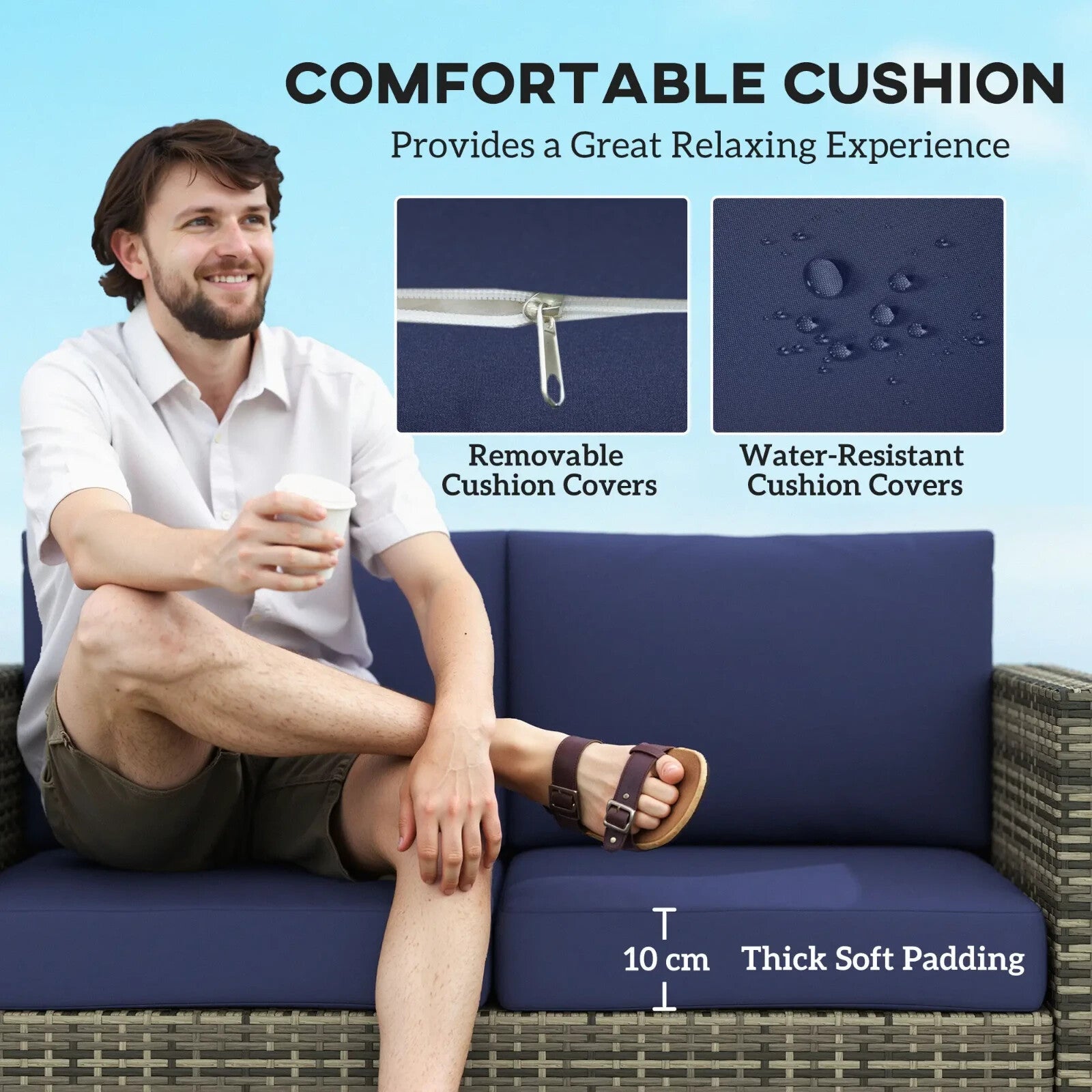 2 Seater Rattan Garden Sofa with Cushion and Armrests Outdoor Wicker Loveseat - Home and Garden Furniture Shop - rustic - furniture