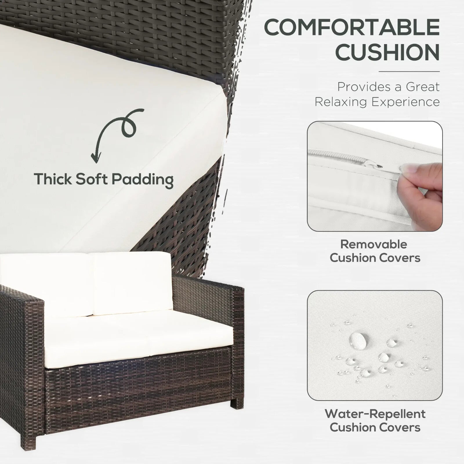 2 Seater Rattan Garden Sofa with Cushions and Armrests Outdoor Furniture Brown - Home and Garden Furniture Shop - rustic - furniture