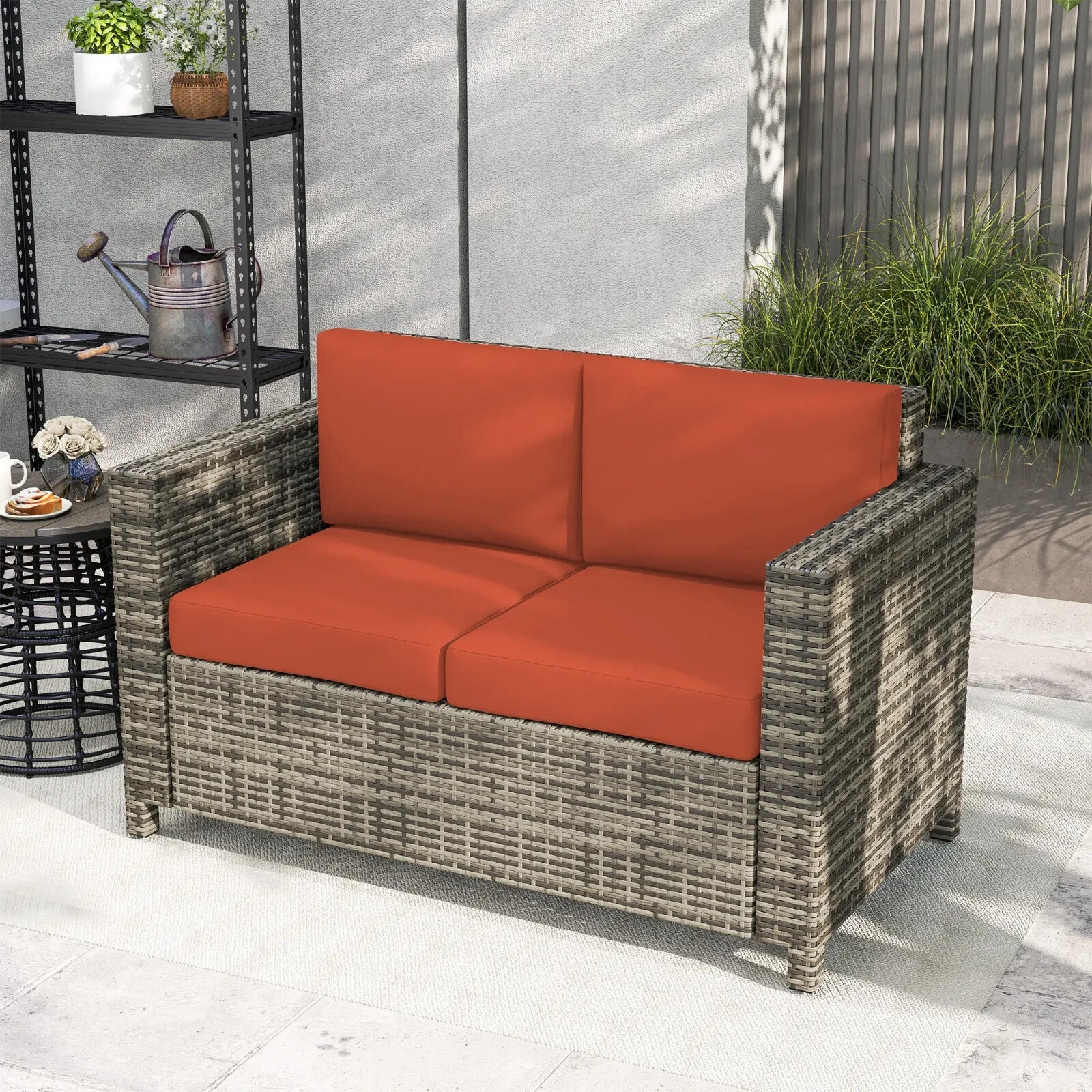 2 Seater Rattan Garden Sofa with Cushions and Armrests Outdoor Wicker Loveseat - Home and Garden Furniture Shop - rustic - furniture