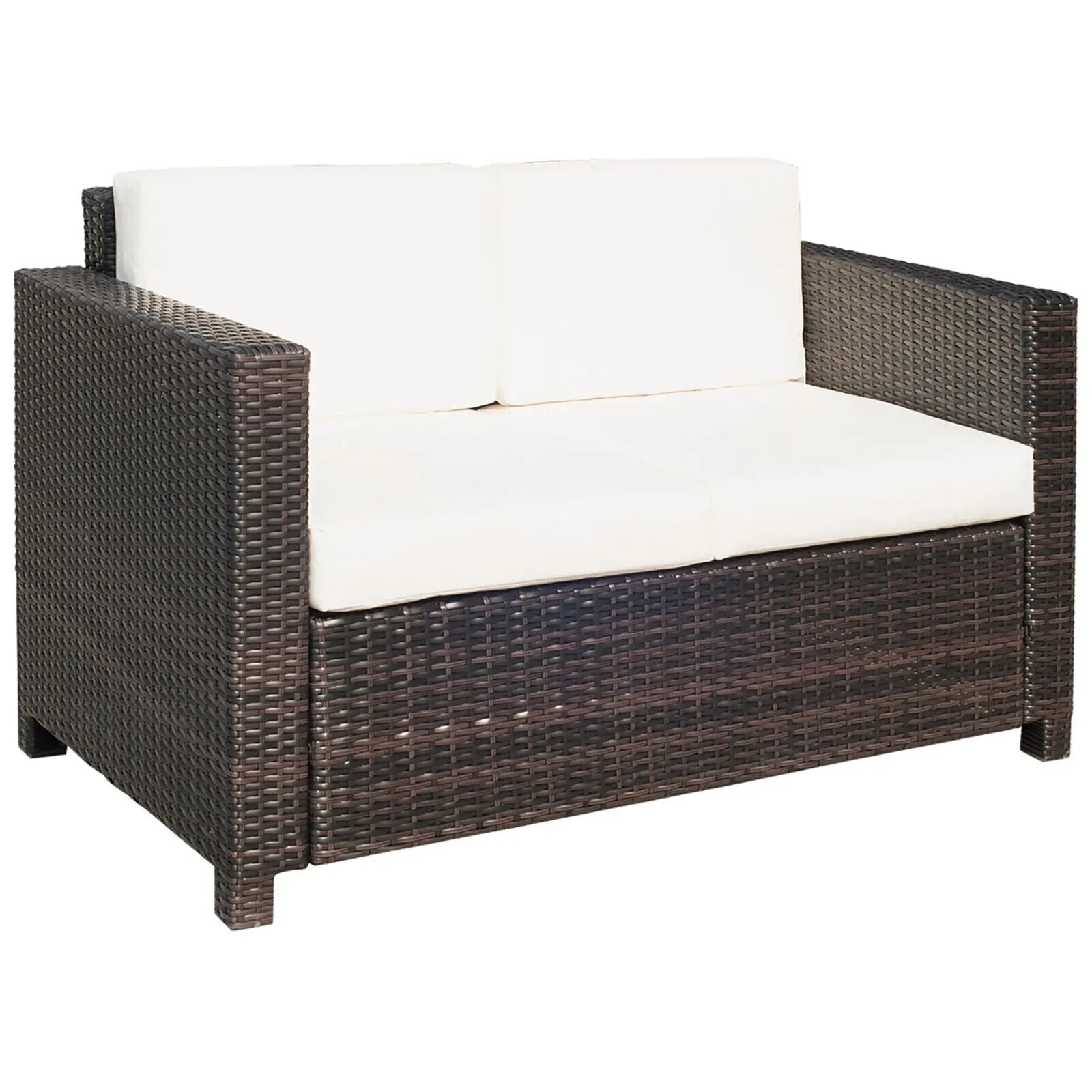 2 Seater Rattan Garden Sofa with Cushions Armrests Outdoor Wicker Loveseat Seat - Home and Garden Furniture Shop - #rustic - furniture#
