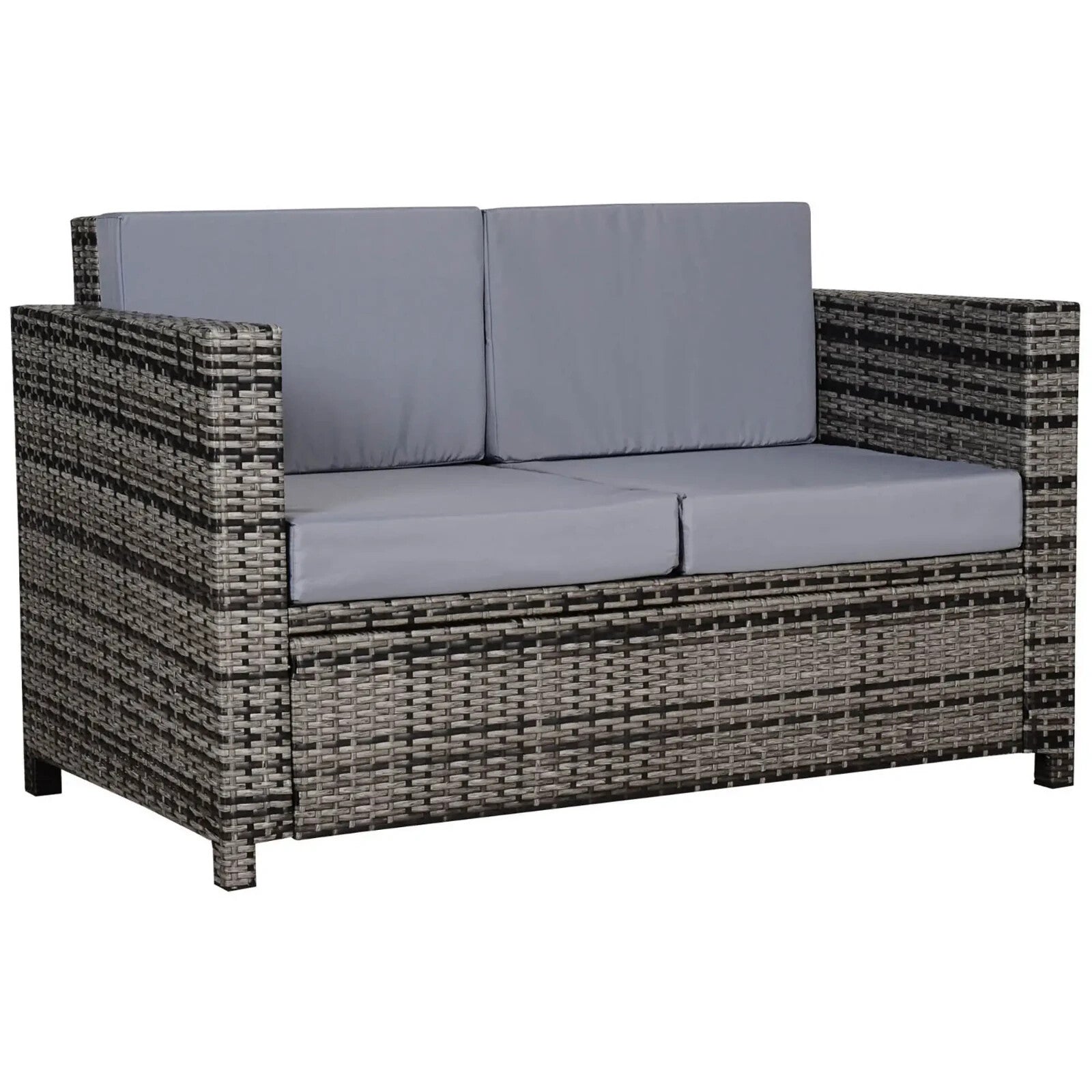 2 Seater Rattan Garden Sofa with Cushions & Armrests Wicker Patio Loveseat Grey - Home and Garden Furniture Shop - rustic - furniture