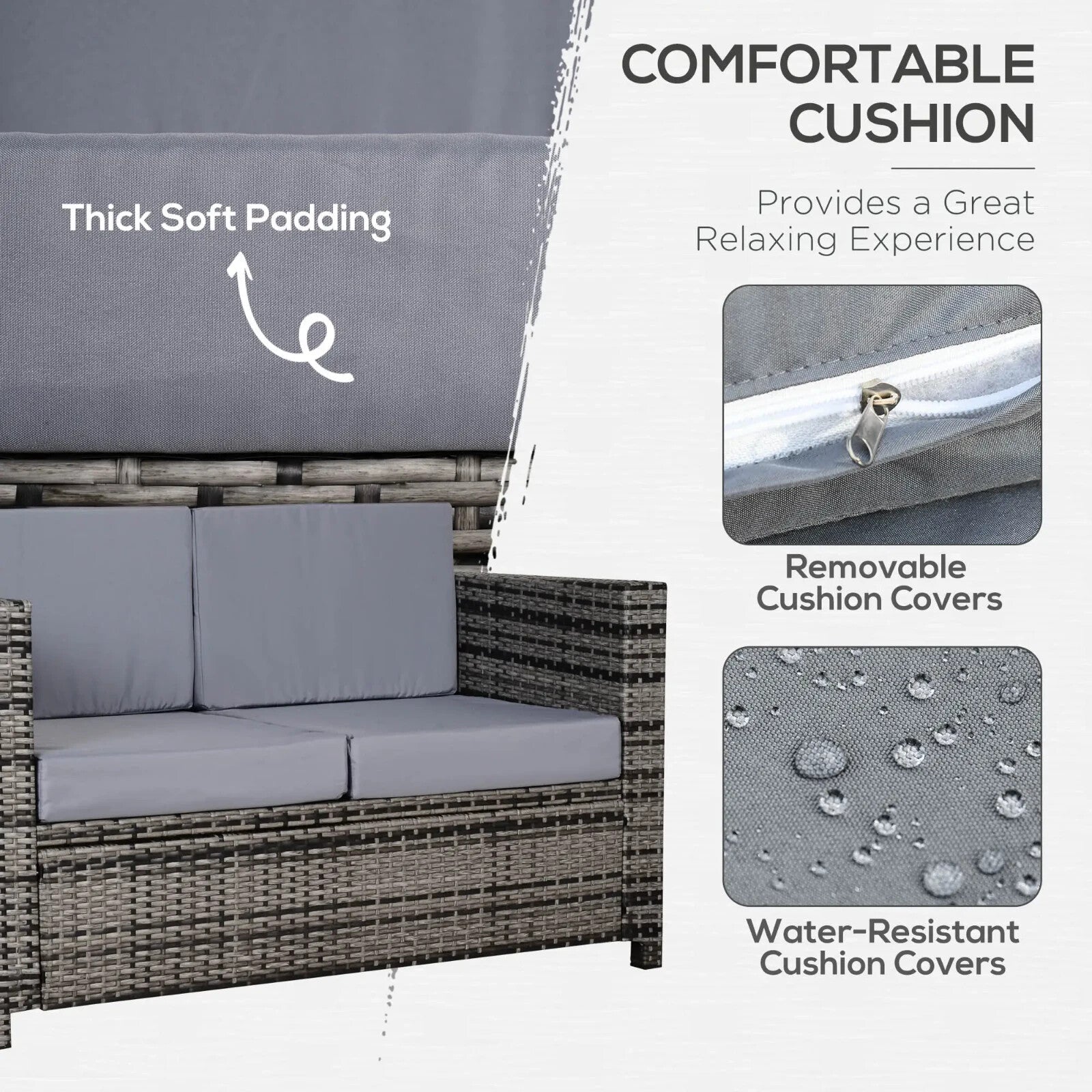 2 Seater Rattan Garden Sofa with Cushions & Armrests Wicker Patio Loveseat Grey - Home and Garden Furniture Shop - rustic - furniture