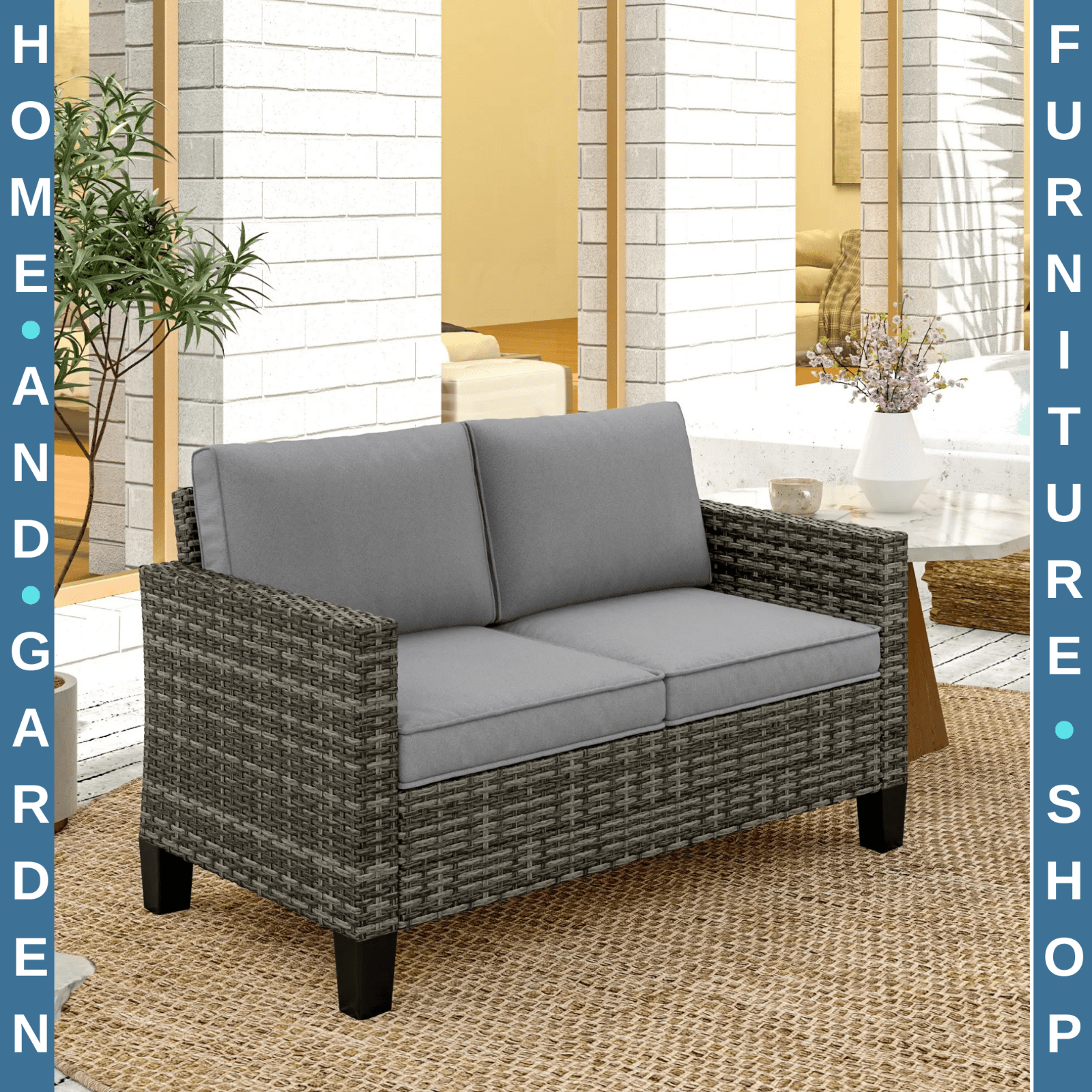 2 Seater Rattan Outdoor Sofa with Cushions Garden Loveseat for Patio Balcony - Home and Garden Furniture Shop - rustic - furniture