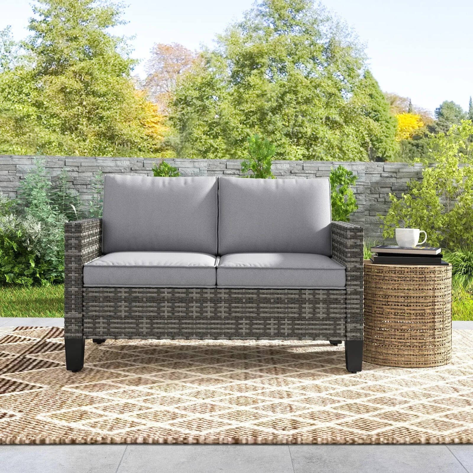 2 Seater Rattan Outdoor Sofa with Cushions Garden Loveseat for Patio Balcony - Home and Garden Furniture Shop - rustic - furniture