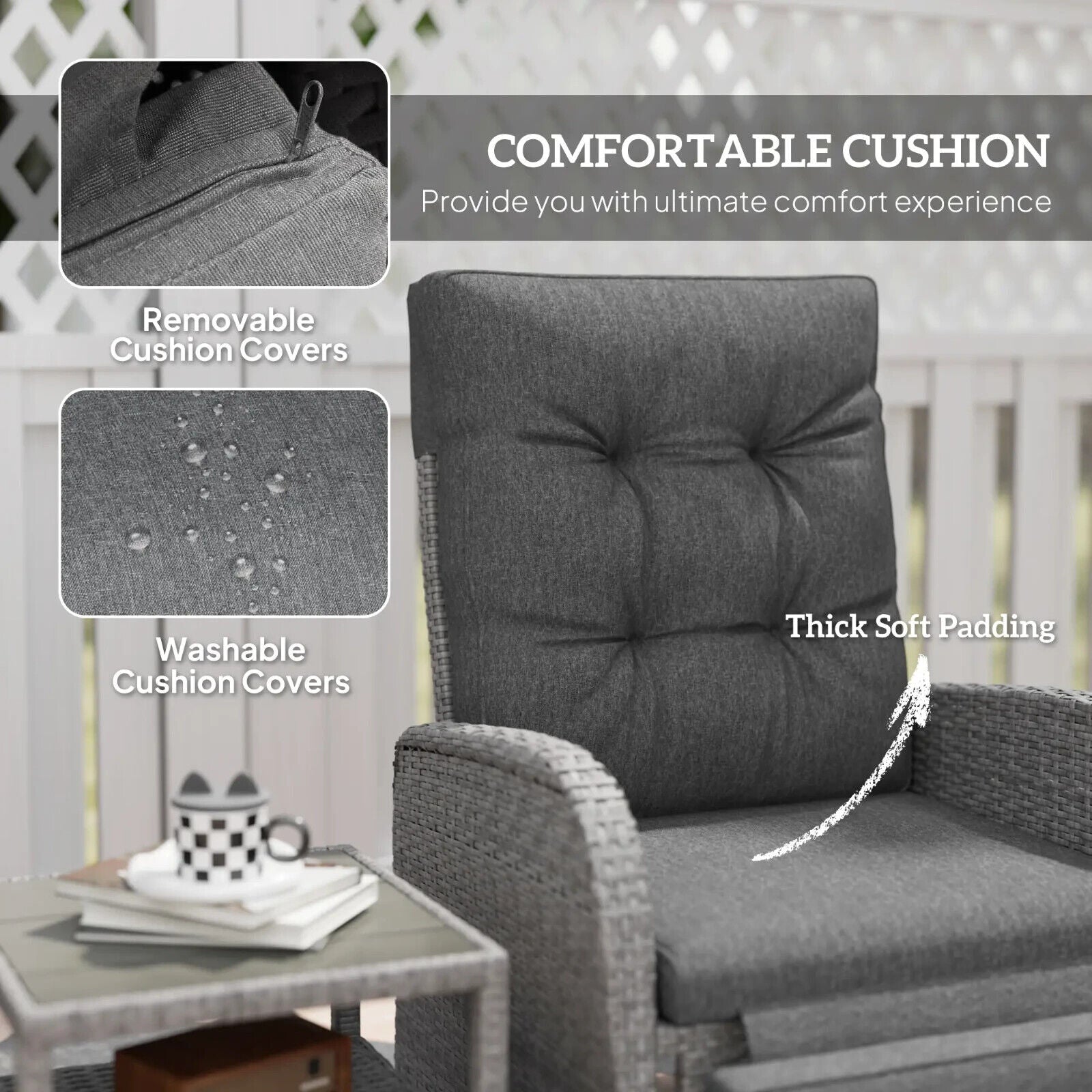 2 Seater Rattan Wicker Garden Lounge Sofa Set with Cushion for Patio Porch Grey - Home and Garden Furniture Shop - #rustic - furniture#